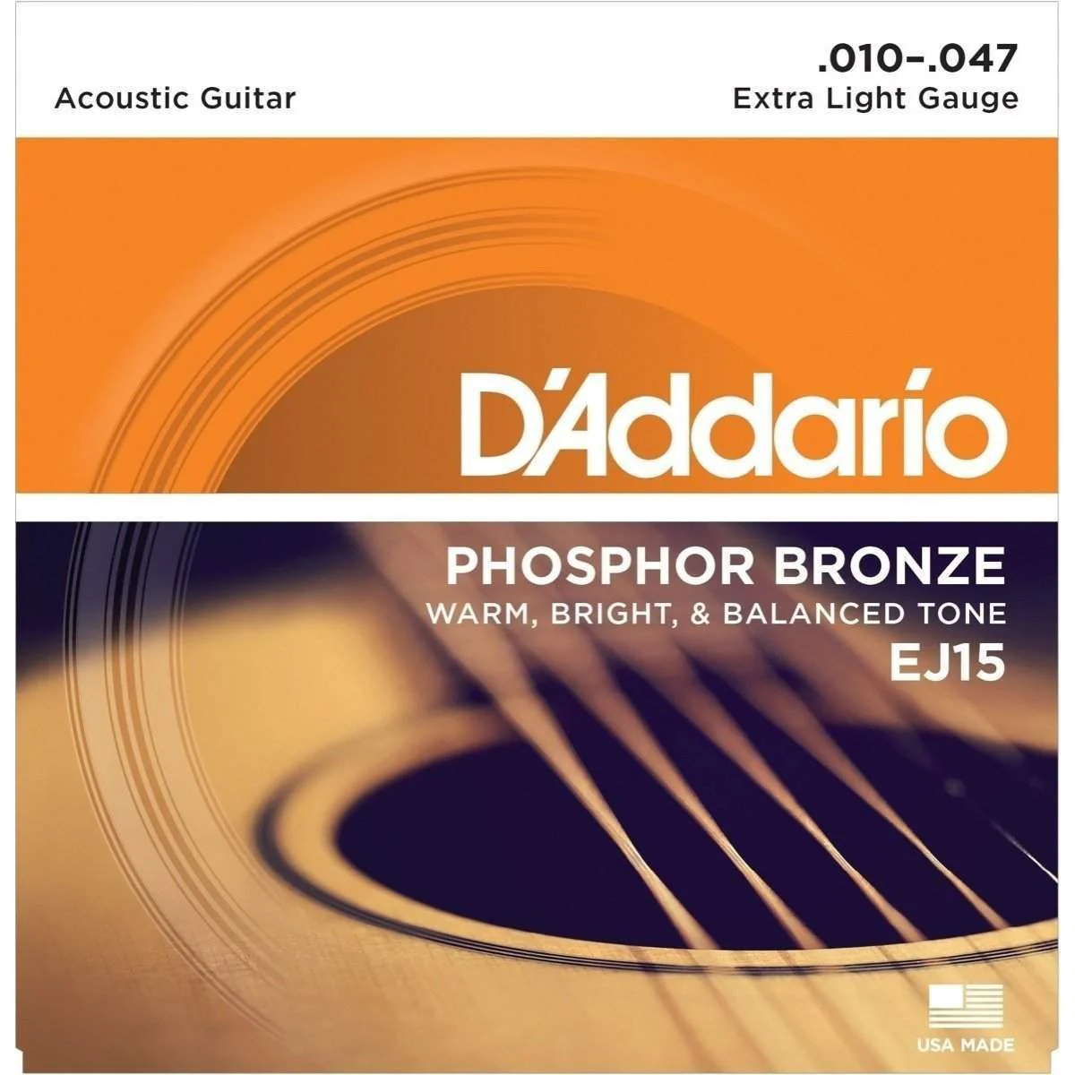 DAddario Ej15 Phosphor Bronze Acoustic Guitar Strings Extra Light 10 47