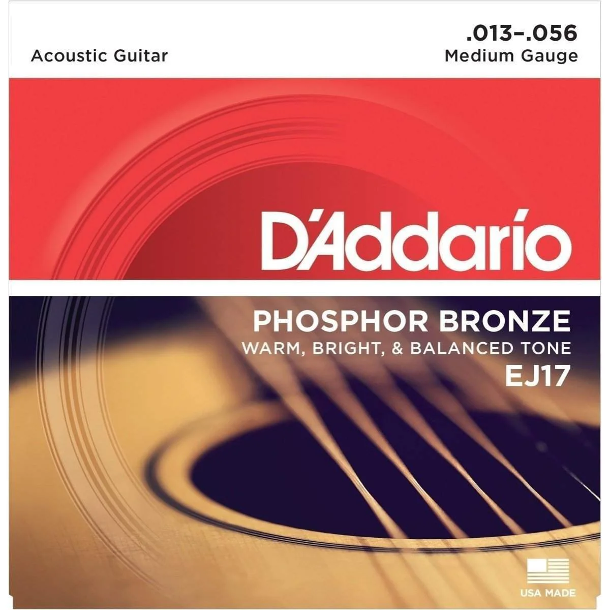 DAddario Ej17 Phosphor Bronze Acoustic Guitar Strings Medium 13 56