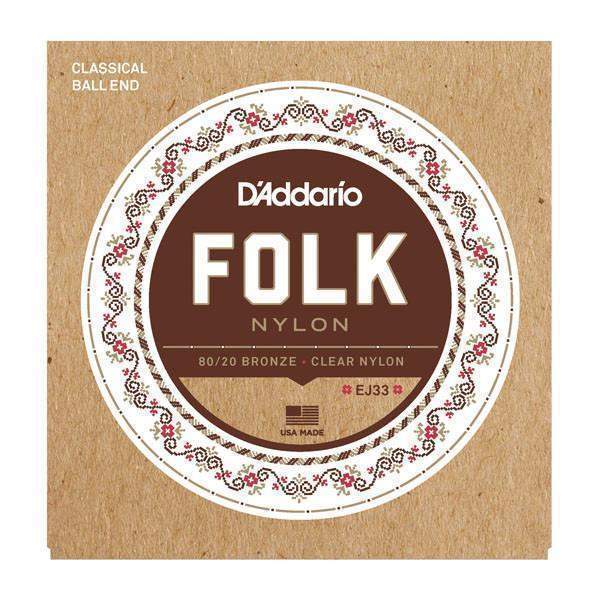 DAddario Ej33 Folk Nylon Guitar Strings Ball End 80 20 Bronze Clear Nylon Trebles