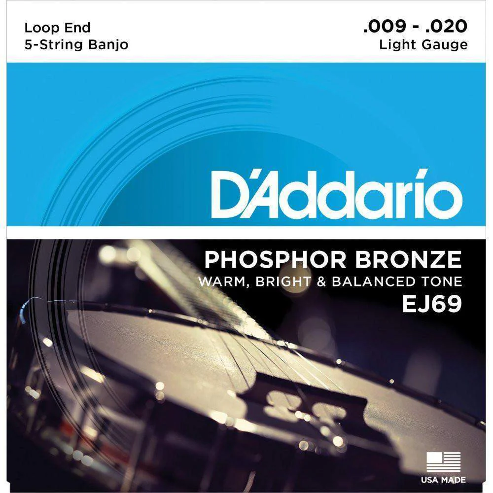 DAddario Ej69 5 String Banjo Strings Phosphor Bronze Light 9 20