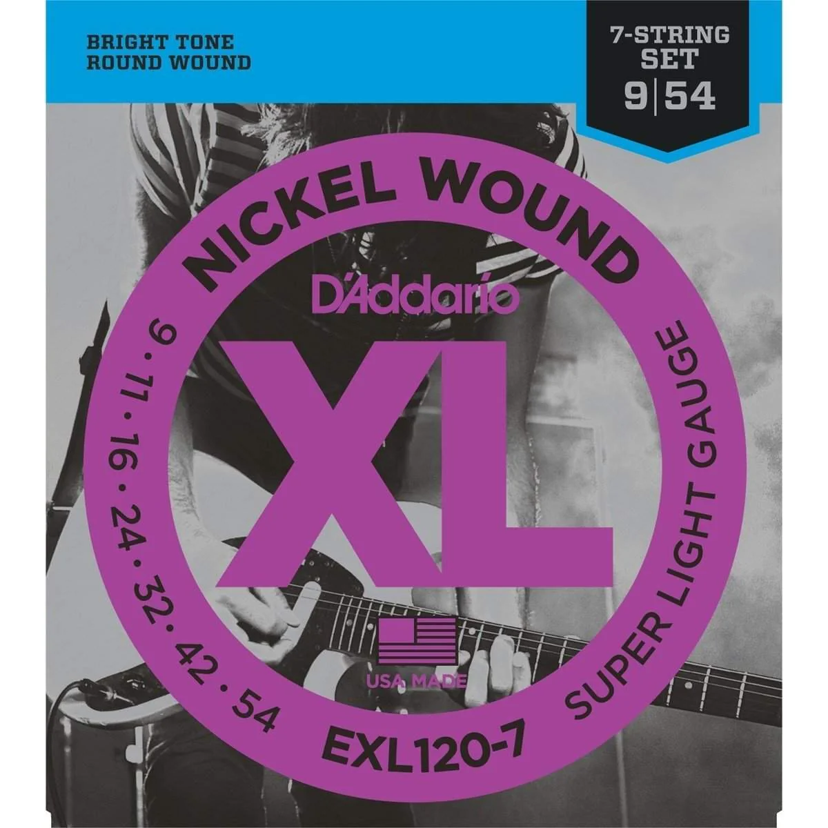 DAddario Exl120 7 Nickel Wound 7 String Electric Guitar Strings Super Light 9 54