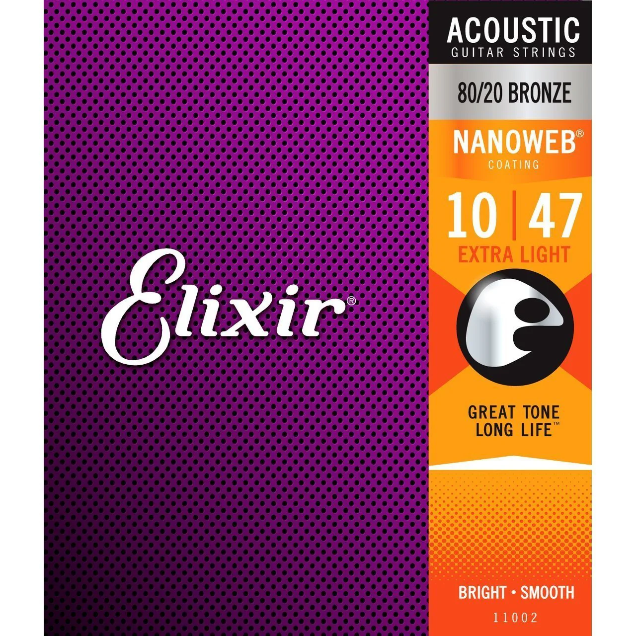 Elixir Acoustic Guitar Strings Nanoweb 80 20 Extra Light 10 47