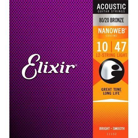 Elixir Acoustic Guitar Strings Nanoweb 80 20 12 String Light 10 47