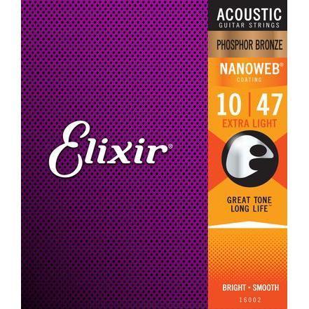 Elixir Acoustic Guitar Strings Nanoweb Phosphor Bronze Extra Light 10 47