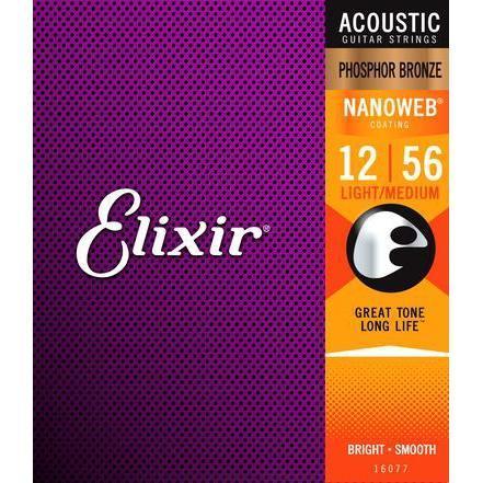 Elixir Acoustic Guitar Strings Nanoweb Phosphor Bronze Light Med 12 56