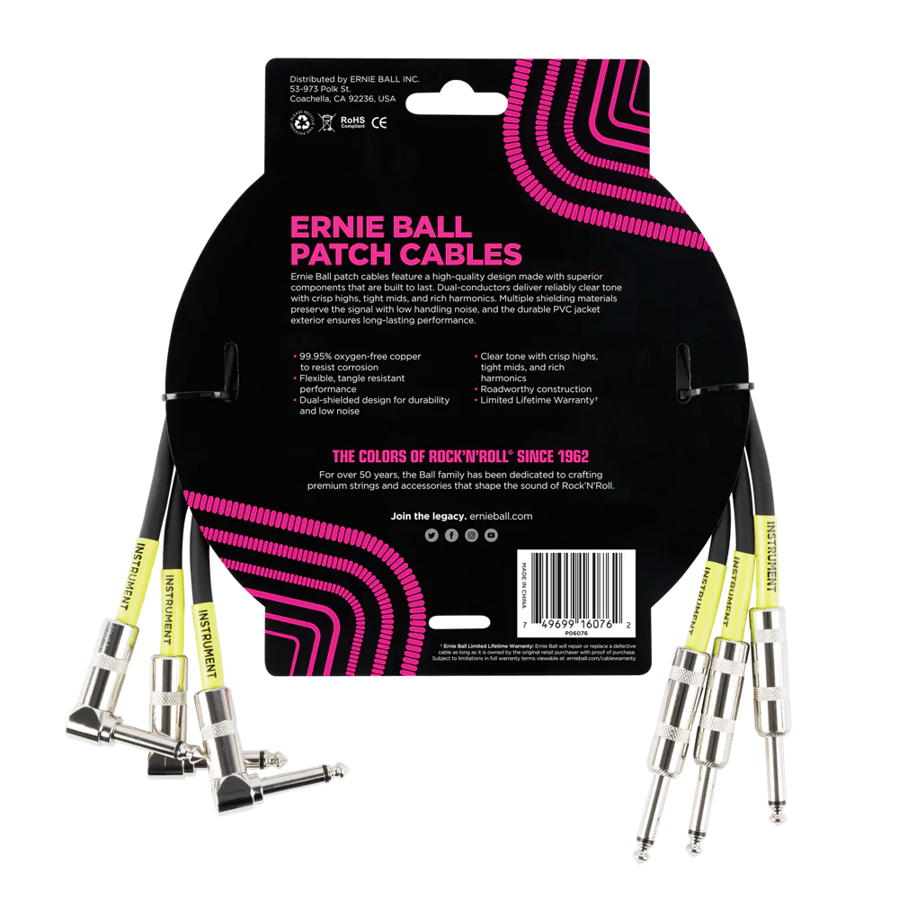 Ernie Ball 1.5 Straight / Angle Patch Cable 3-Pack - Black - Image 2