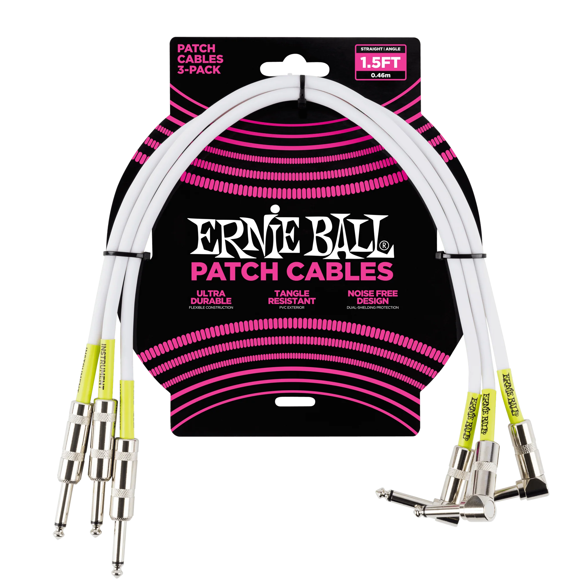 Ernie Ball 1.5 Straight / Angle Patch Cable 3-Pack - White