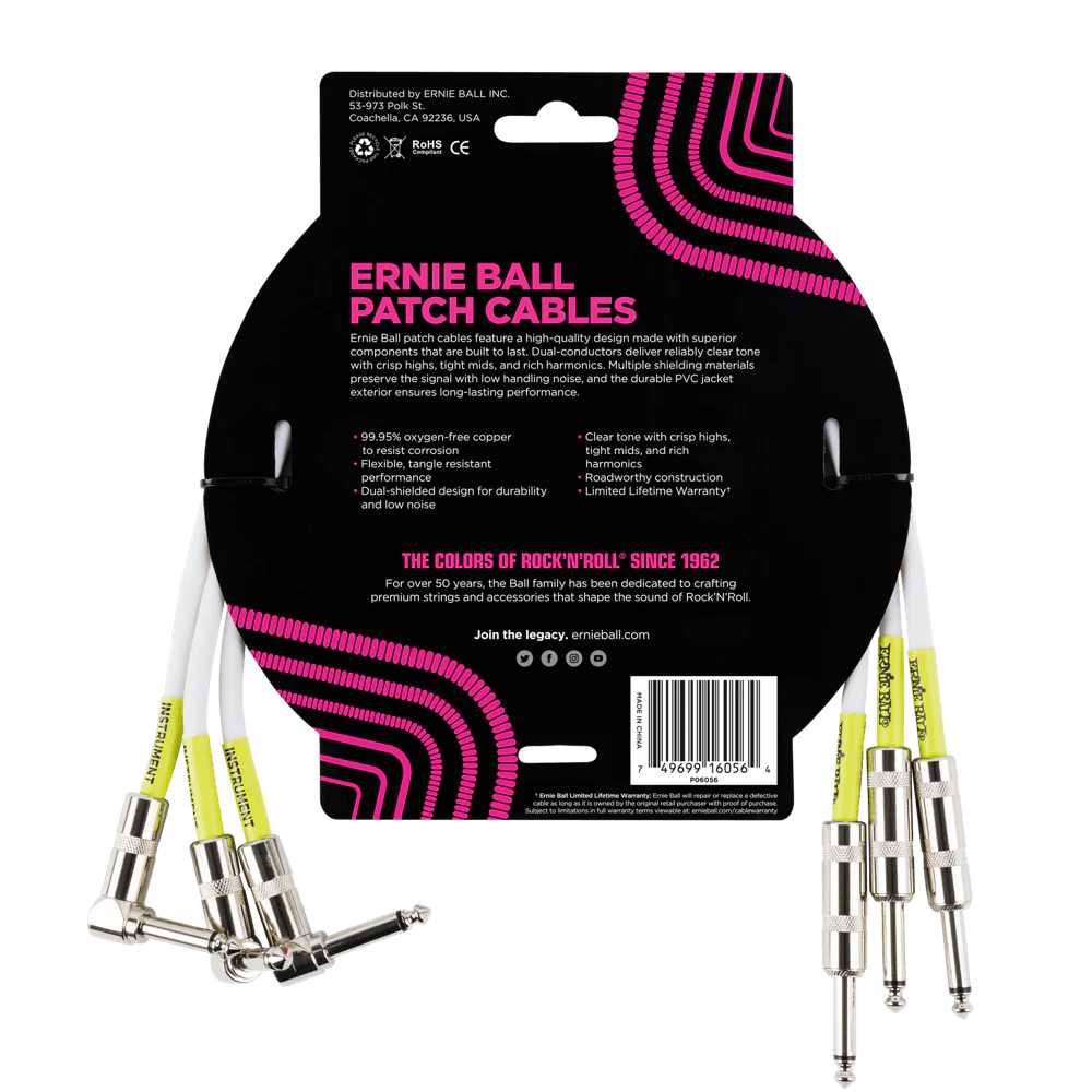 Ernie Ball 1.5 Straight / Angle Patch Cable 3-Pack - White - Image 2