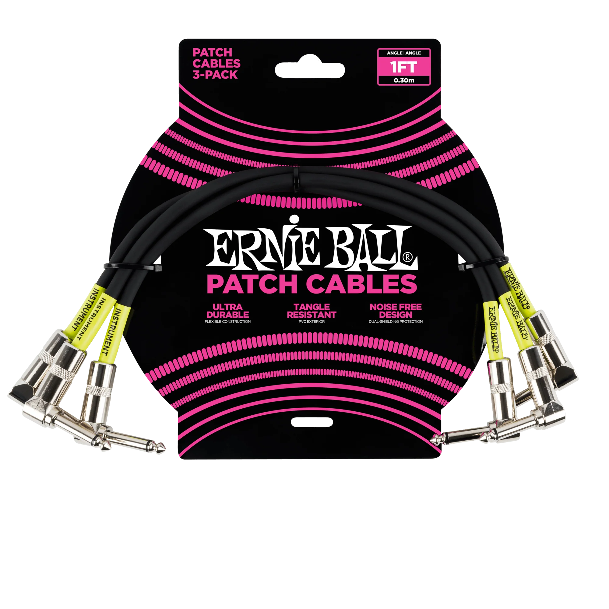 Ernie Ball 1 Angle / Angle Patch Cable 3-Pack - Black