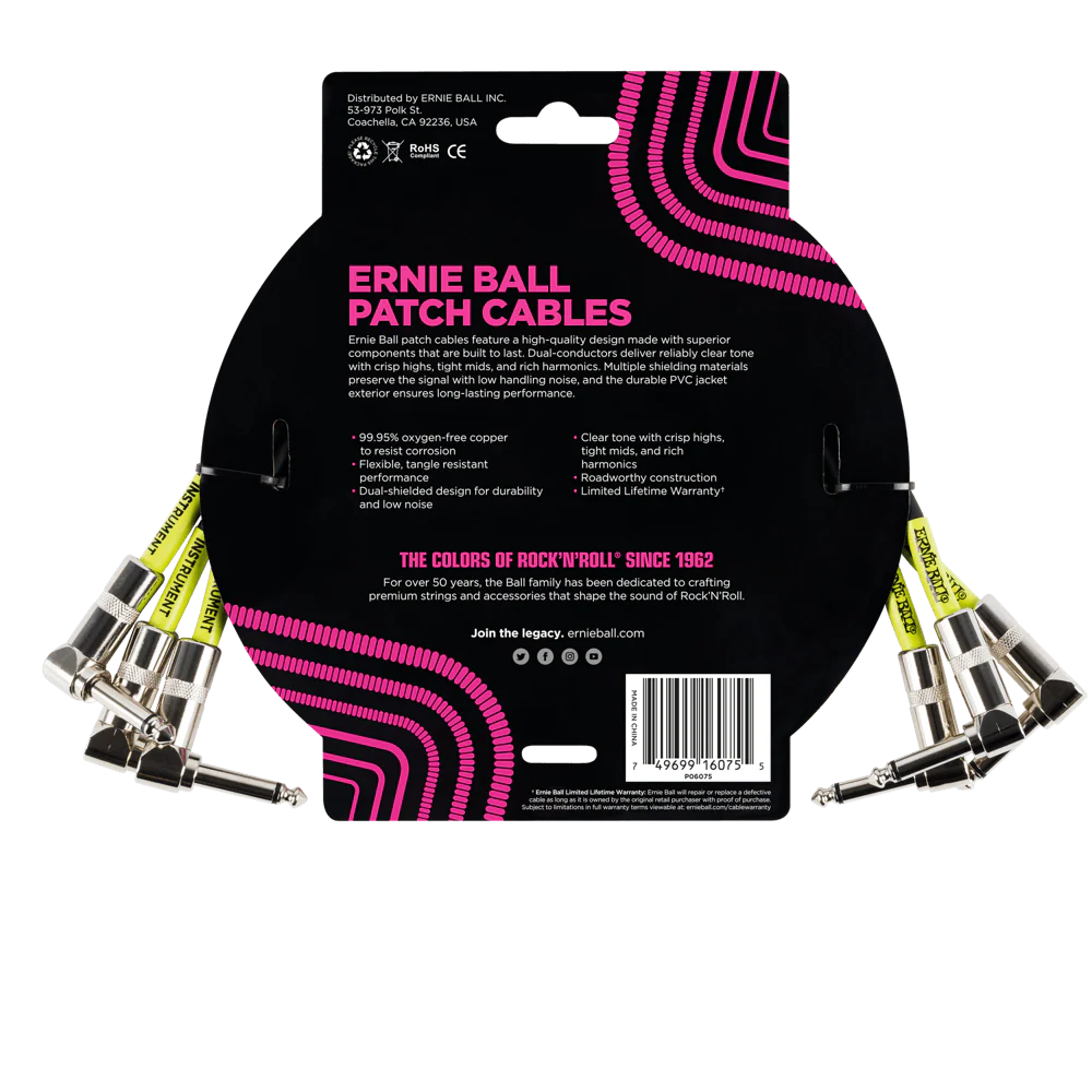 Ernie Ball 1 Angle / Angle Patch Cable 3-Pack - Black - Image 2