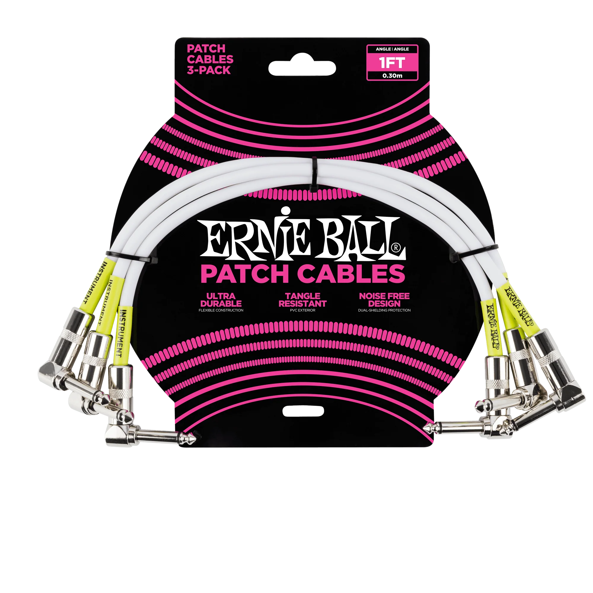 Ernie Ball 1 Angle / Angle Patch Cable 3-Pack - White
