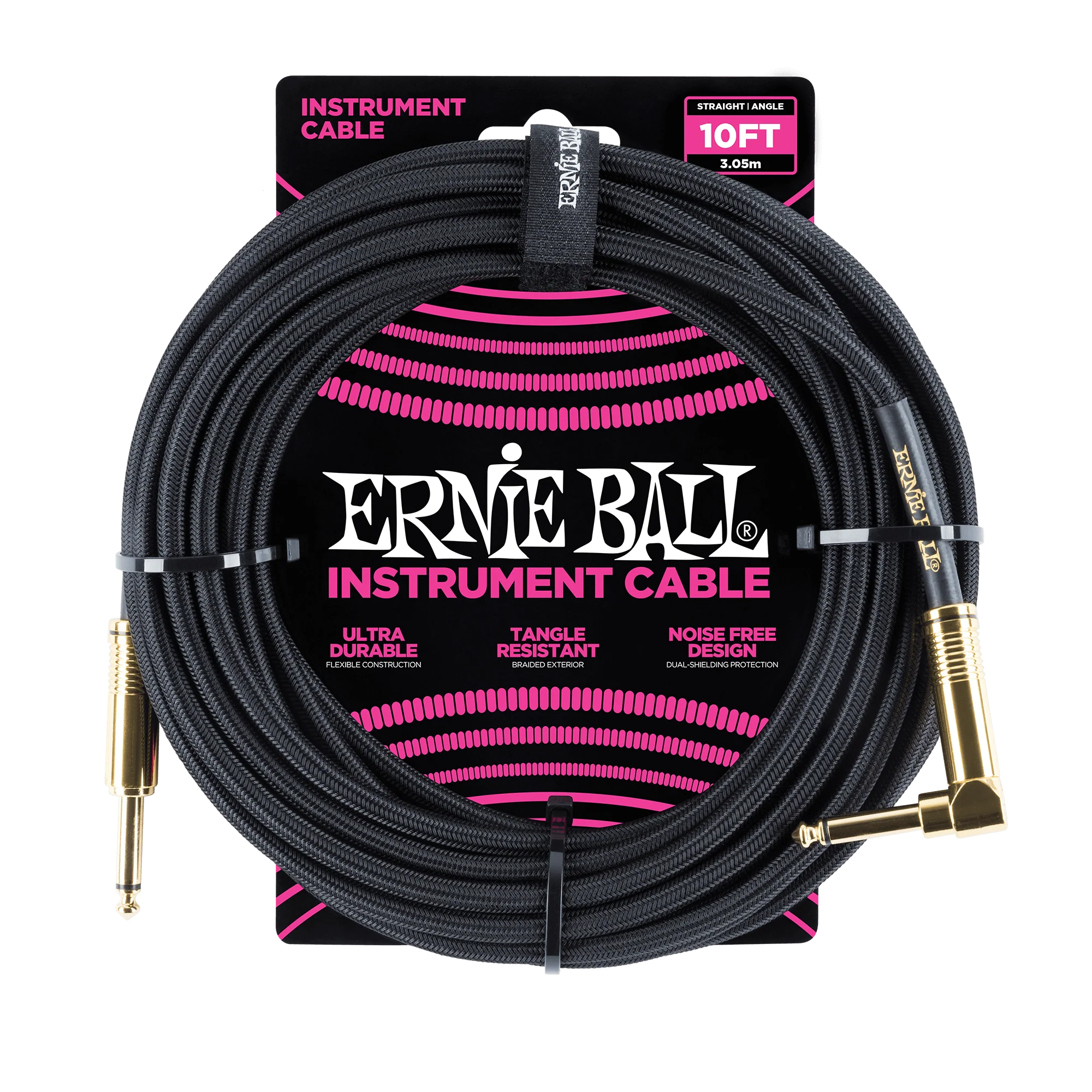 Ernie Ball 10 Braided Straight / Angle Instrument Cable - Black