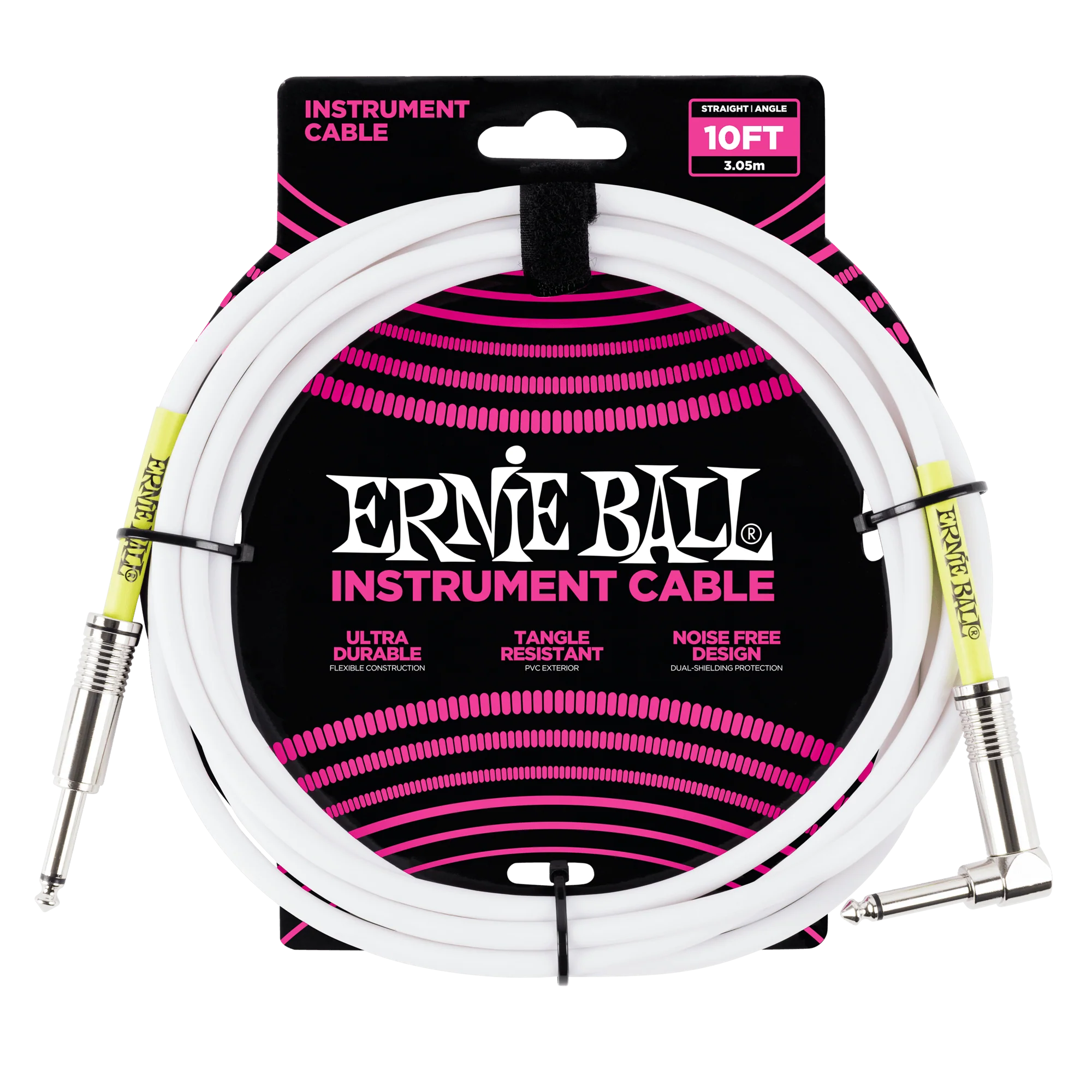 Ernie Ball 10 Straight / Angle Instrument Cable - White