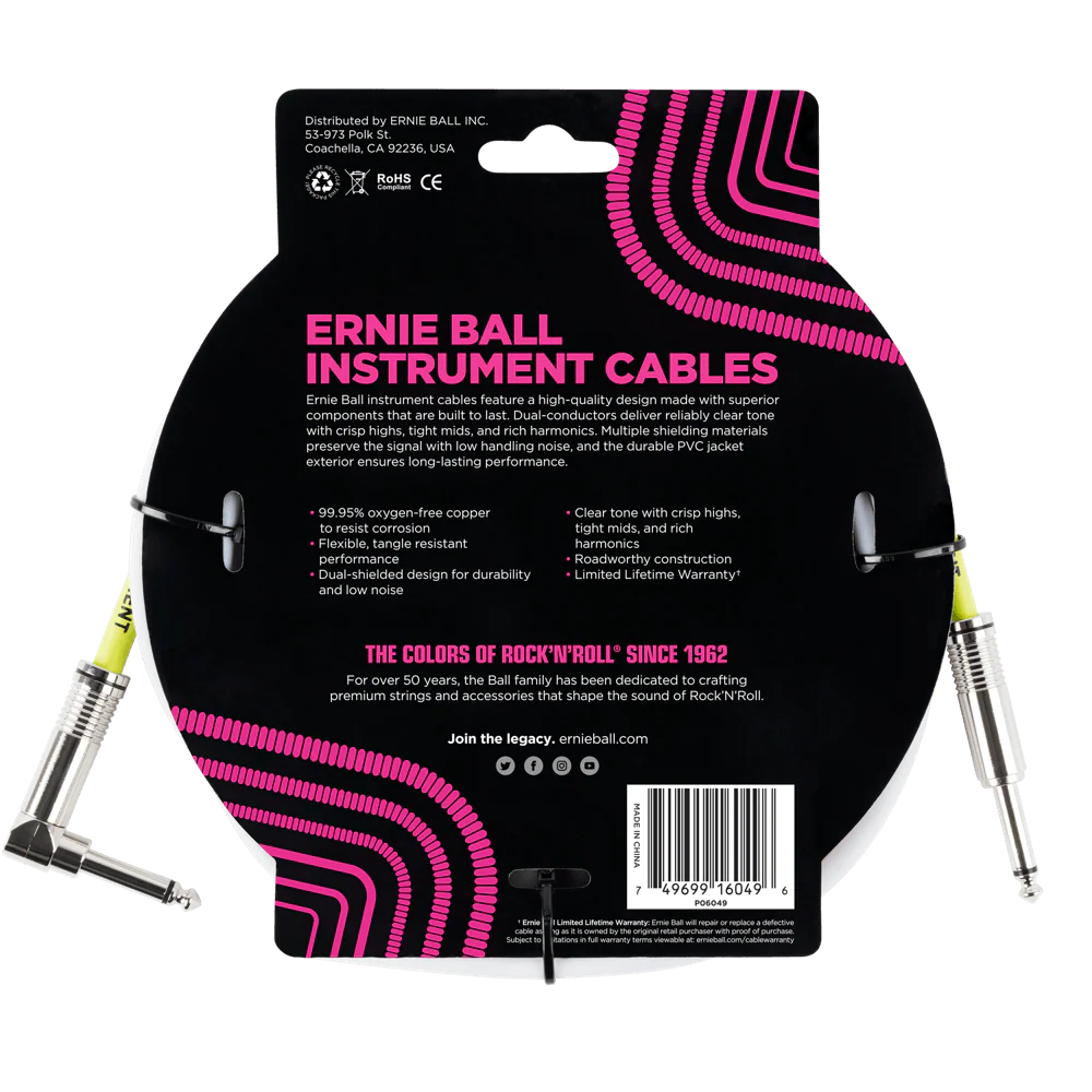 Ernie Ball 10 Straight / Angle Instrument Cable - White - Image 2