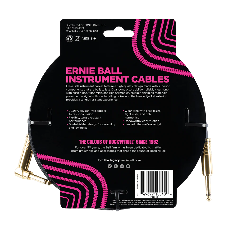 Ernie Ball 18 Braided Straight / Angle Instrument Cable - Black - Image 2