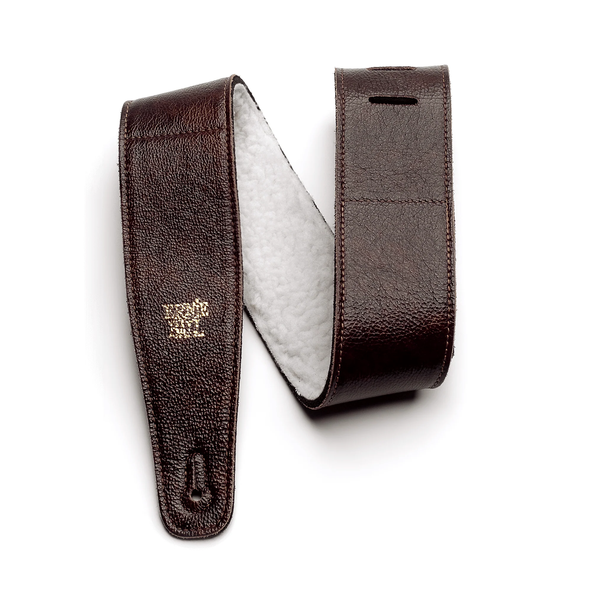 Ernie Ball 2.5 Adjustable Italian Leather Strap With Fur Padding - Chestnut