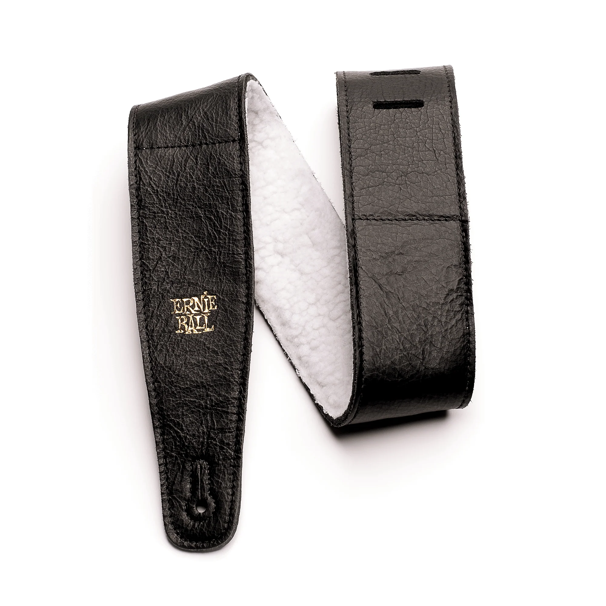 Ernie Ball 2.5Inch Adjustable Italian Leather Strap With Fur Padding - Black