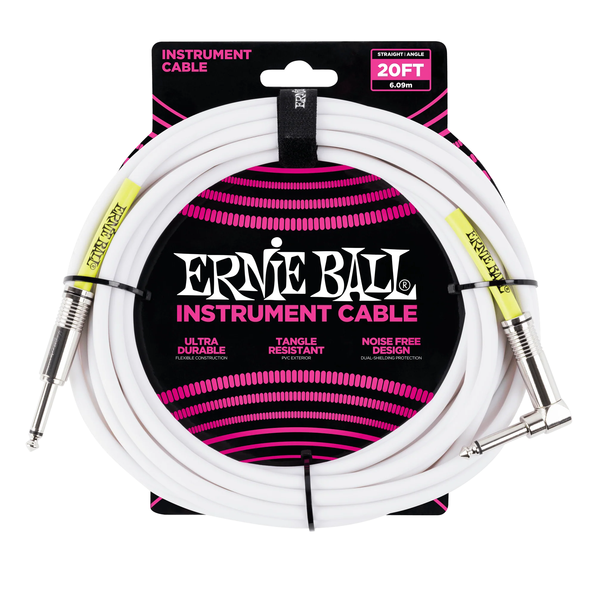 Ernie Ball 20 Straight / Angle Instrument Cable - White