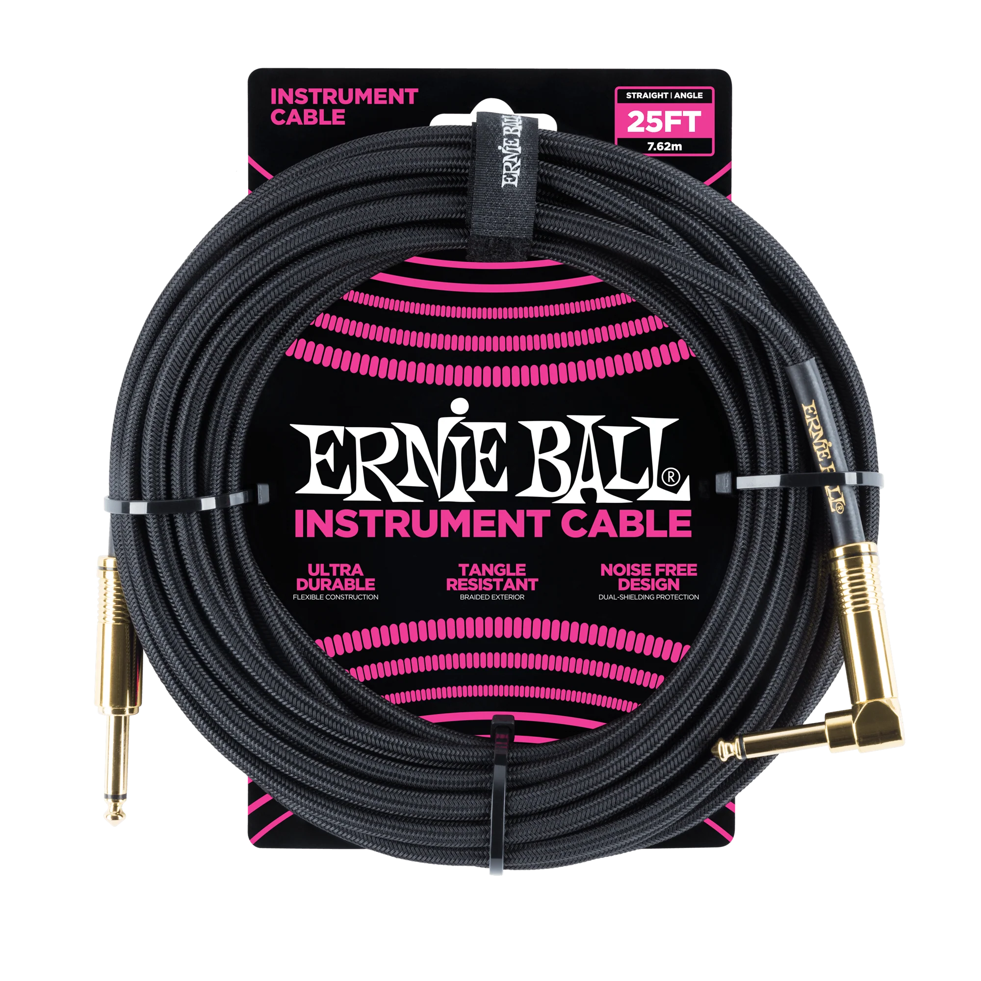 Ernie Ball 25 Braided Straight / Angle Instrument Cable - Black