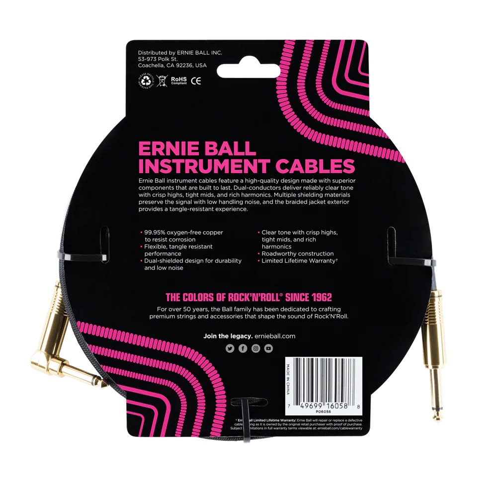 Ernie Ball 25 Braided Straight / Angle Instrument Cable - Black - Image 2