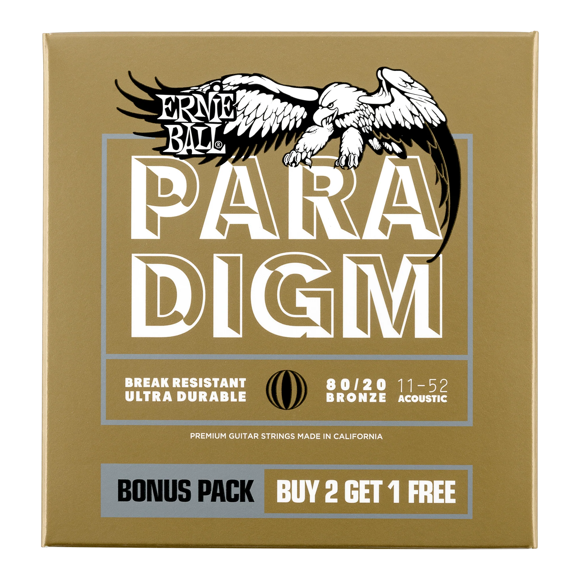 Ernie Ball 3 Pack - 11-52 Paradigm Light 80/20 Bronze Acoustic Guitar Strings