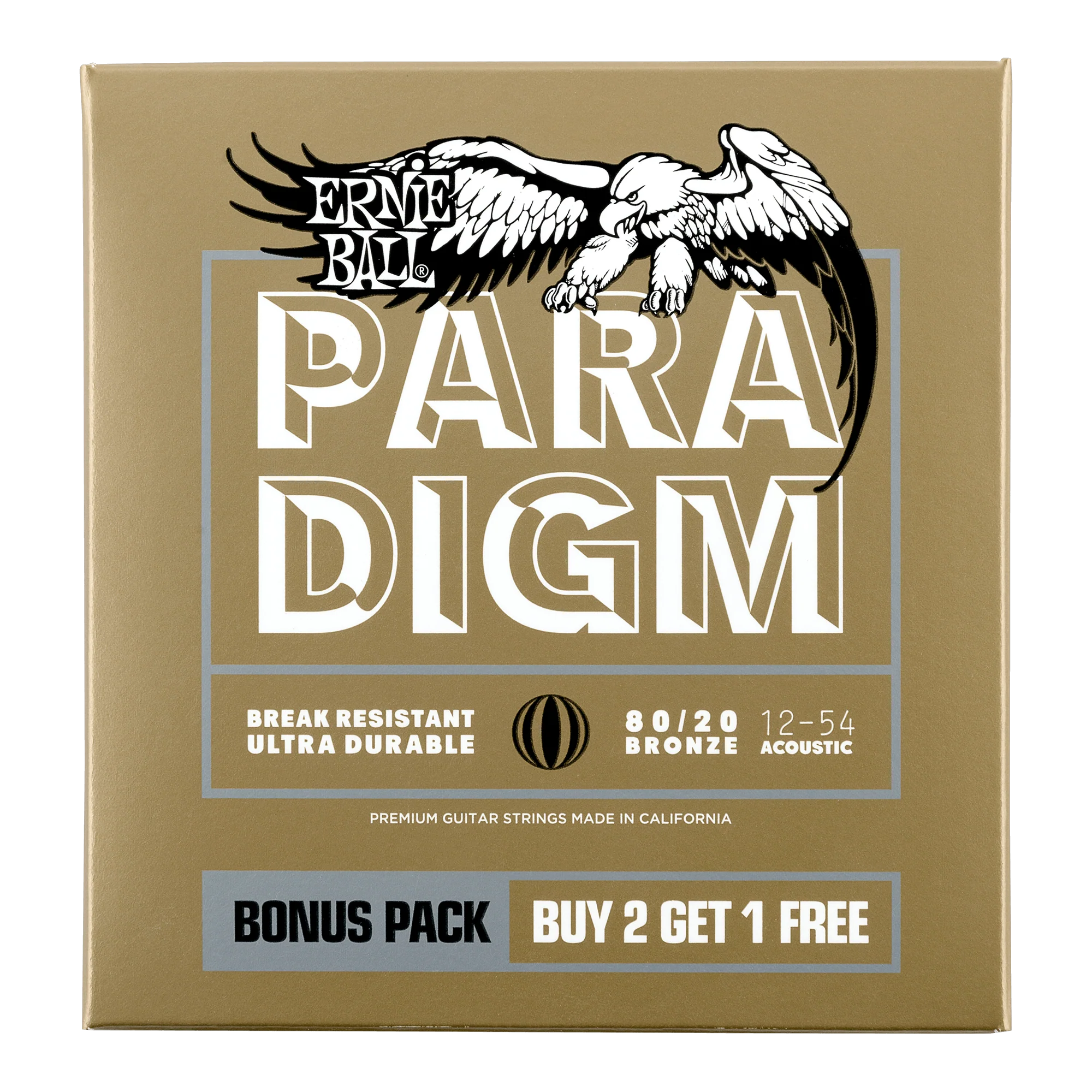 Ernie Ball 3 Pack - 12-54 Paradigm Med Light 80/20 Bronze Acoustic Guitar Strings