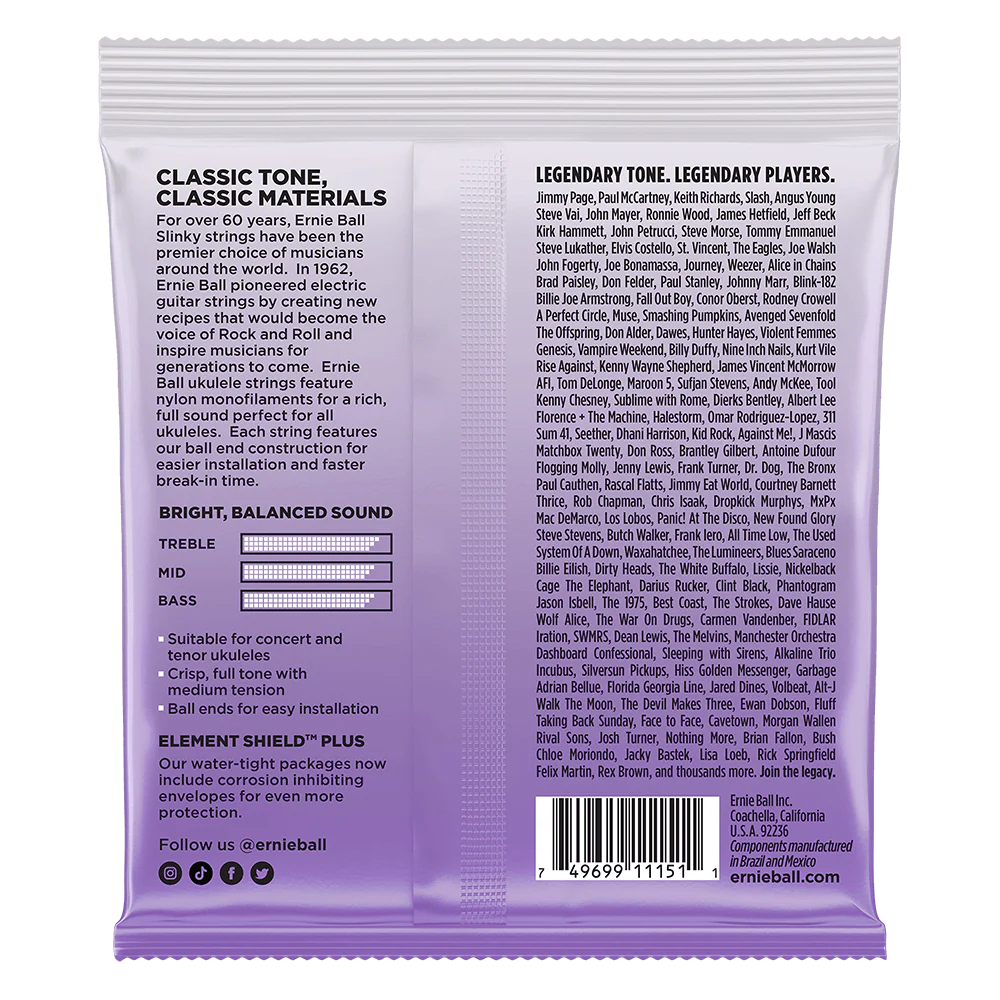 Ernie Ball Concert & Tenor Nylon Ball End Ukulele Strings Wound G - Black - Image 2