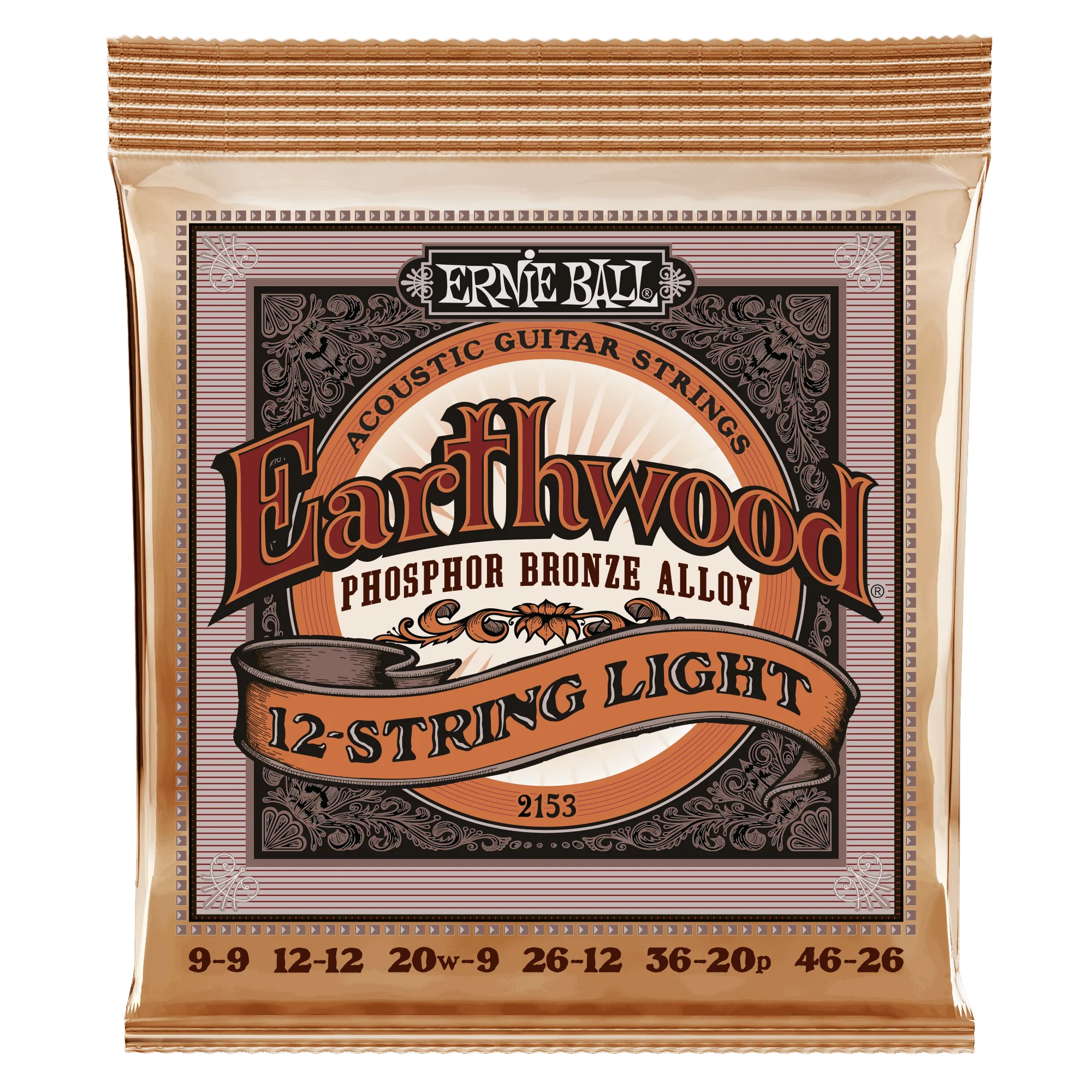 Ernie Ball Earthwood 12-String Light Phosphor Bronze Acoustic Guitar Strings - 9-46 Gauge