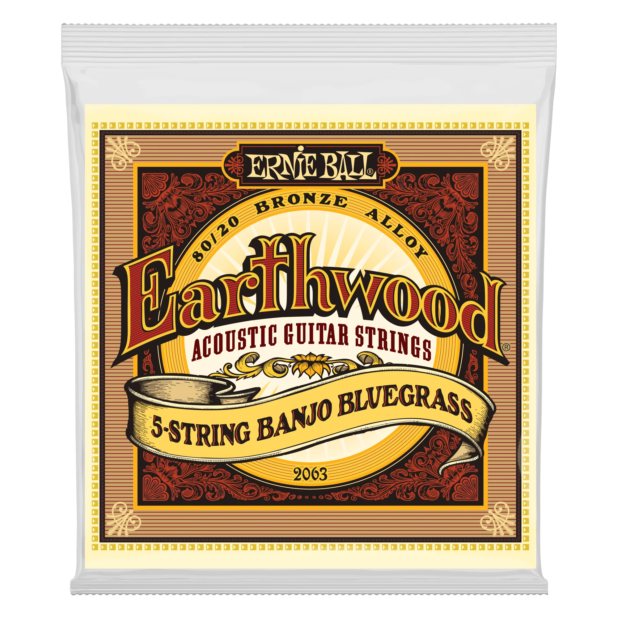 Ernie Ball Earthwood 5-String Banjo Bluegrass Loop End 80/20 Bronze Acoustic Guitar Strings - 9-20 Gauge