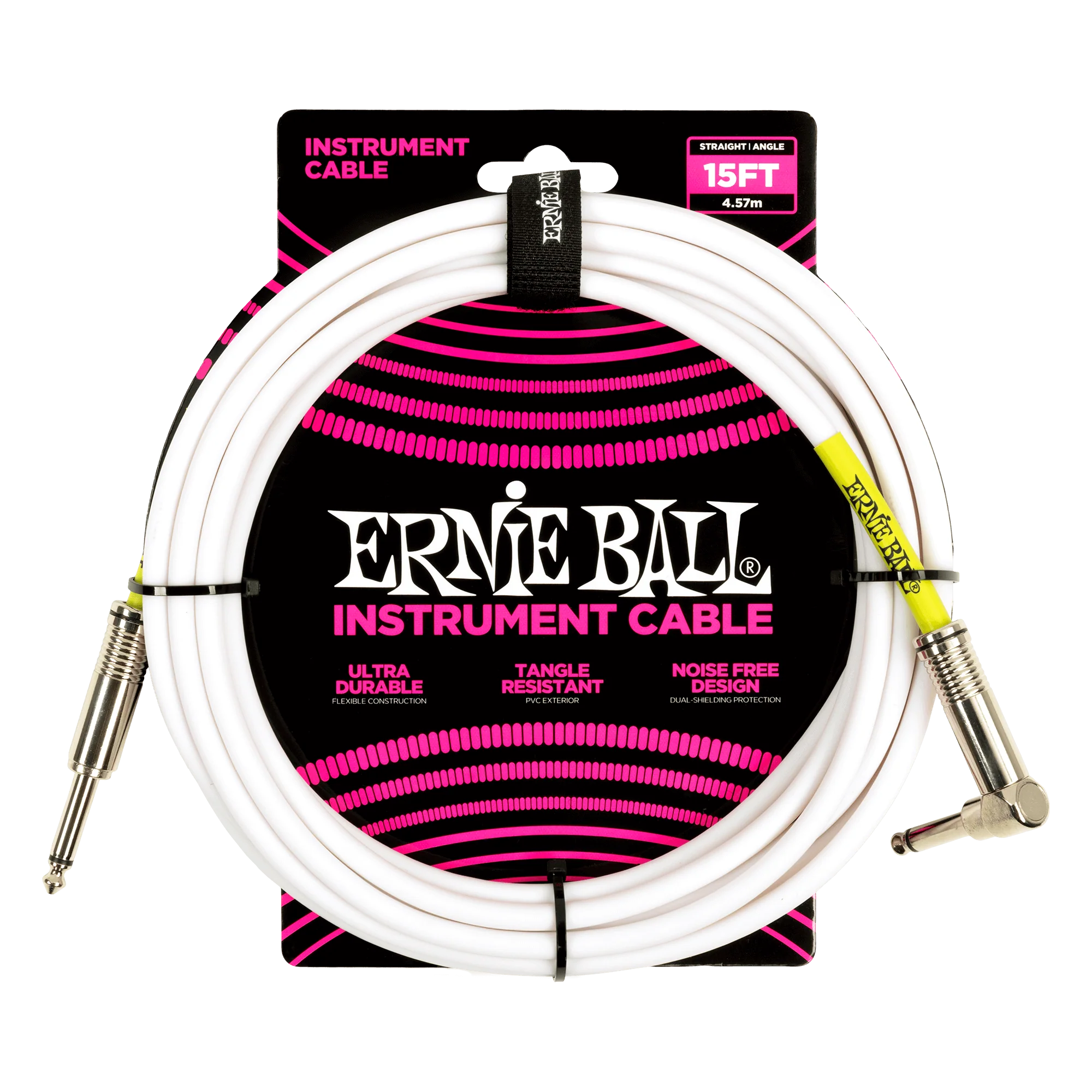 Ernie Ball 15Ft Pvc Straight Angle Inst Cable White