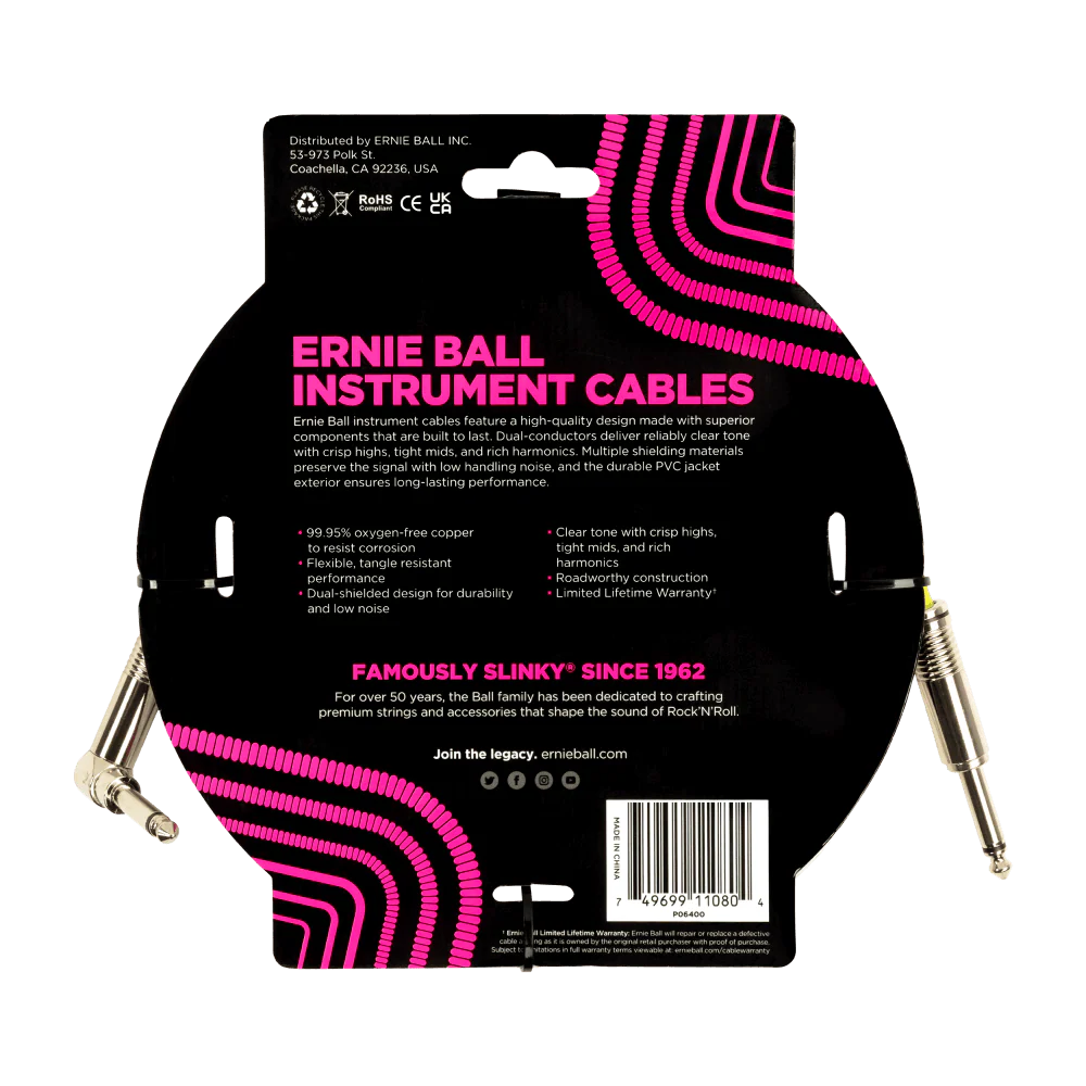 Ernie Ball 15Ft Pvc Straight Angle Inst Cable White - Image 2