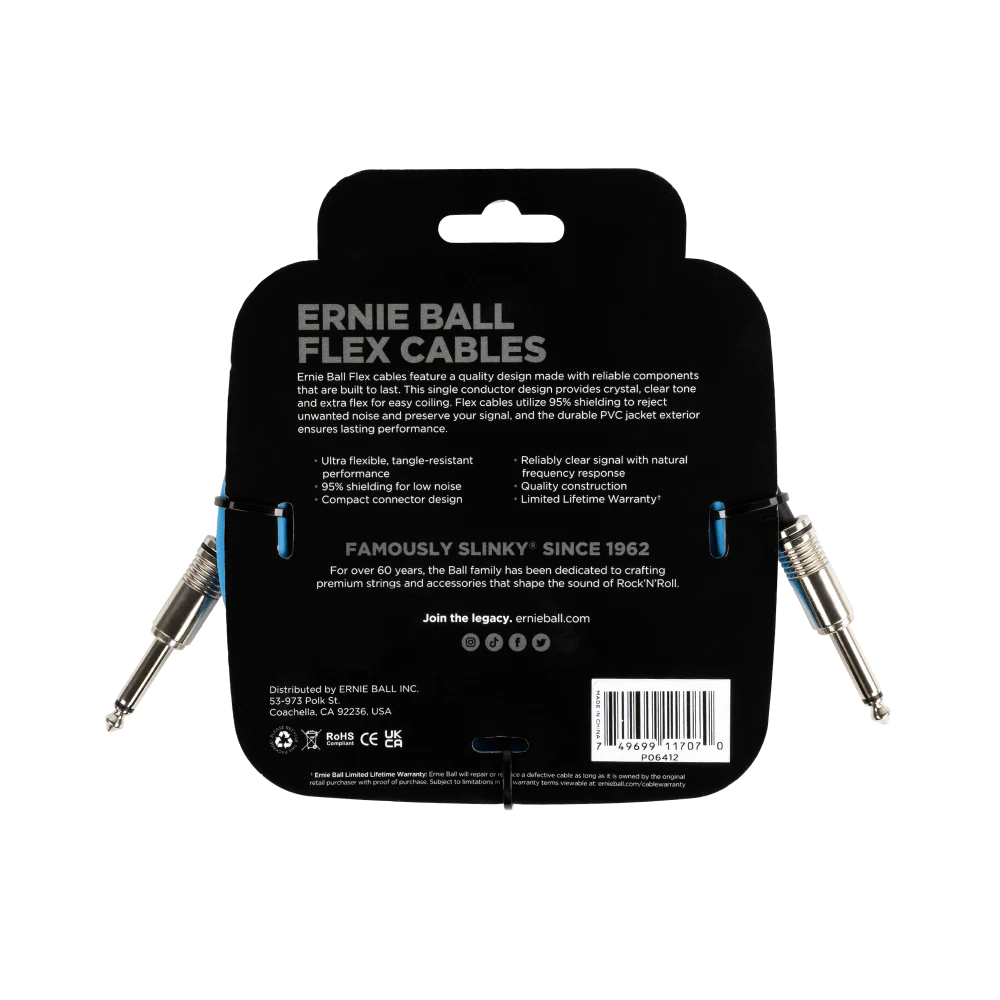 Ernie Ball Flex Instrument Cable Straight/Straight 10Ft - Blue - Image 2