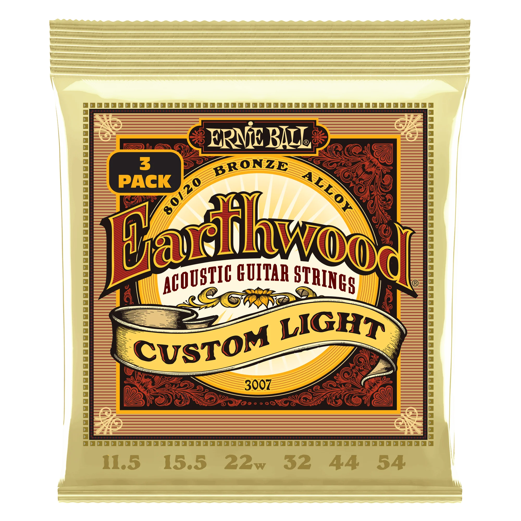 Ernie Ball Erthwd Custom Light 8020 Brnz Ac Gtr Strings 3 Pk 11.5 54