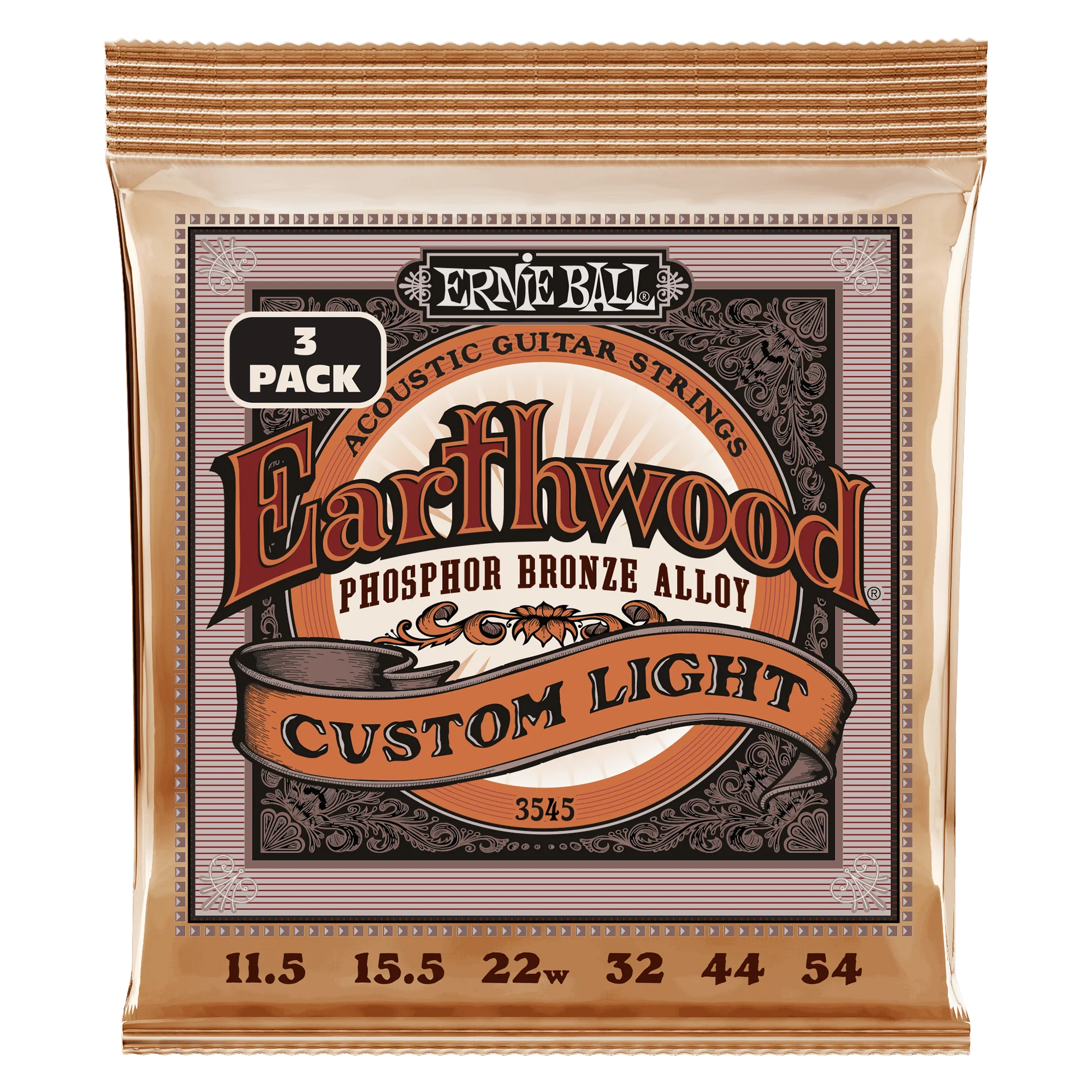 Ernie Ball Erthwd Custom Light Phos Brnz Ac Gtr Strings 3 Pk 11.5 54