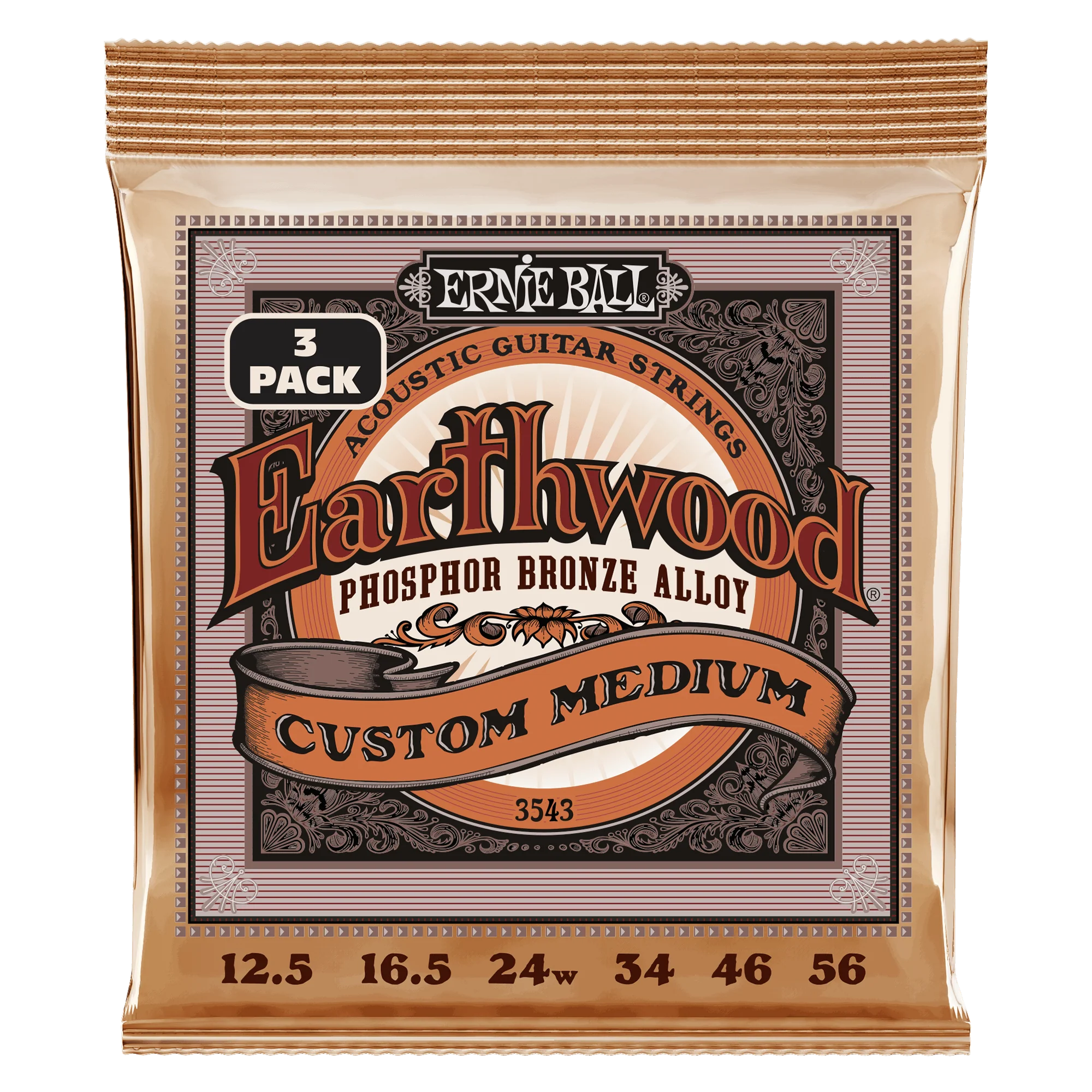Ernie Ball Erthwd Custom Med Phos Brnz Ac Gtr Strings 3 Pk 12.5 56