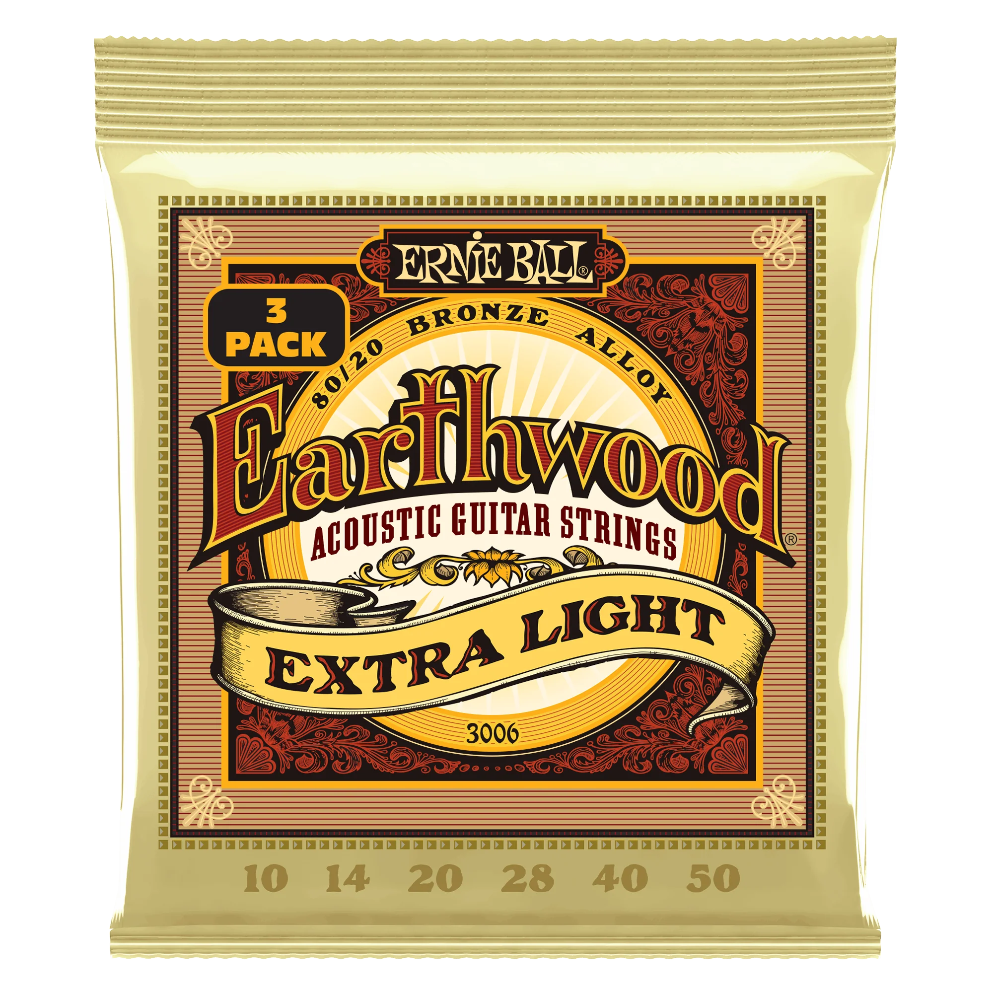 Ernie Ball Erthwd Extra Light 8020 Brnz Ac Gtr Strings 3 Pk 10 50