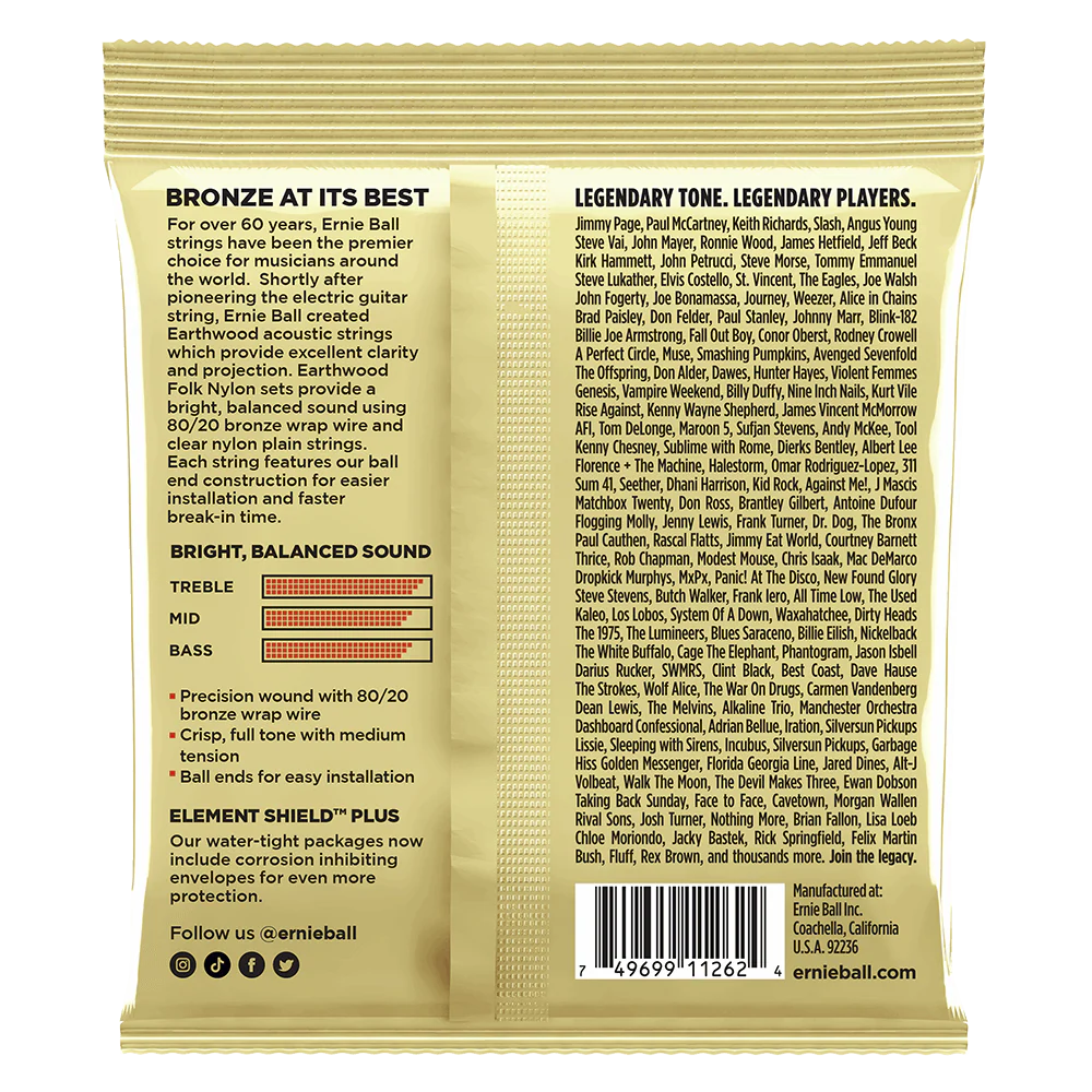 Ernie Ball Erthwd Folk Nylon, Clear And Gold W/Ball End, 8020 Brnz Ac Gtr Strings 3 Pk 28 42 - Image 2