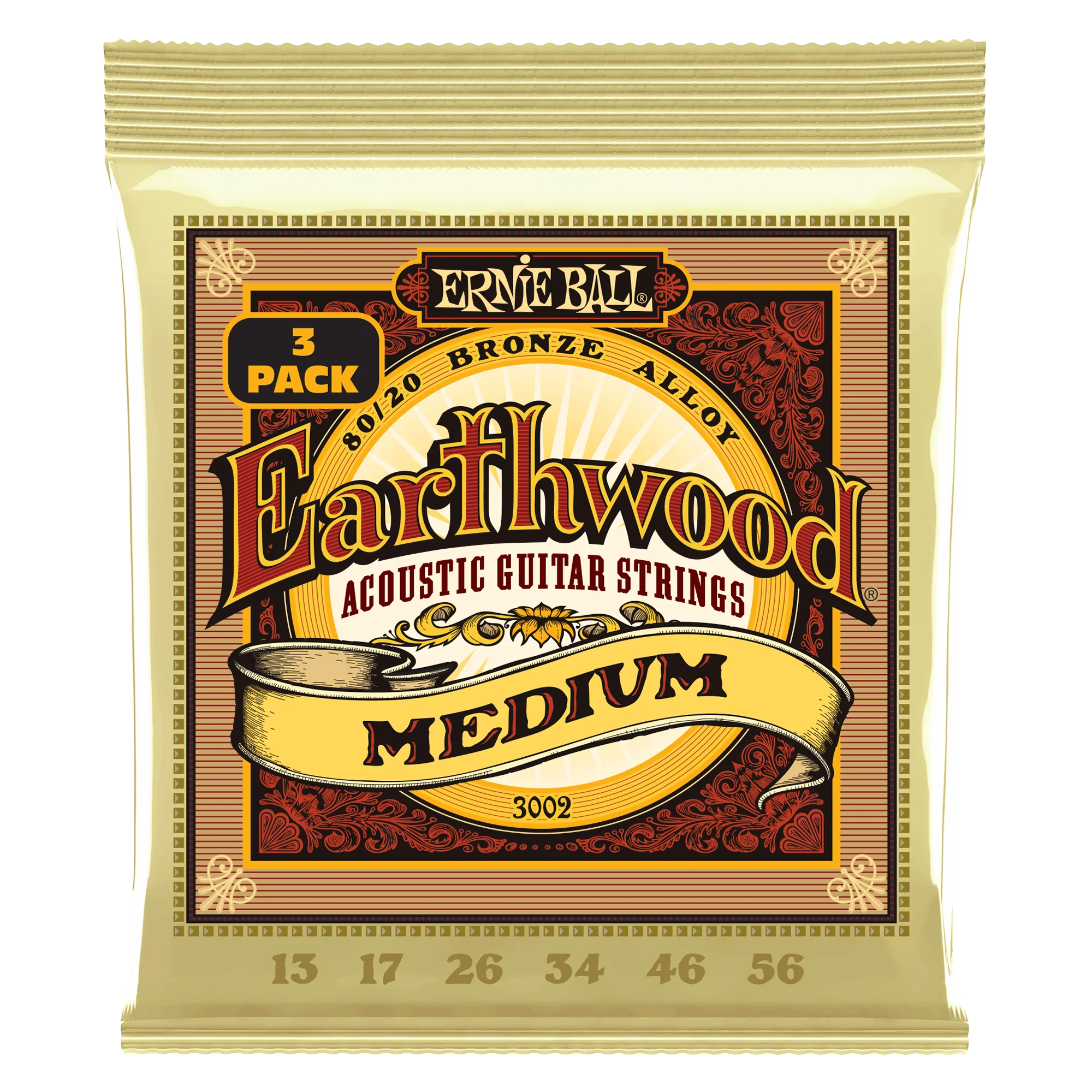 Ernie Ball Erthwd Med 8020 Brnz Ac Gtr Strings 3 Pk 13 56