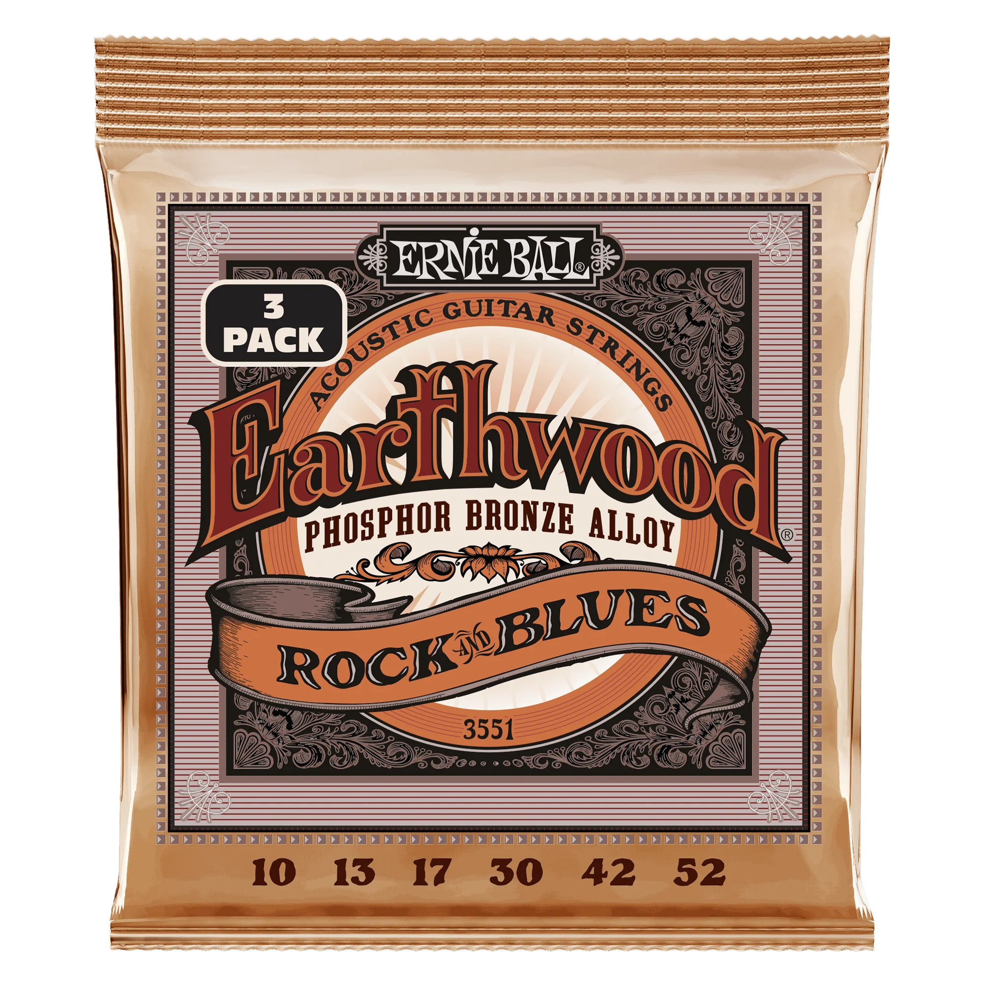 Ernie Ball Erthwd Randb Wplain G Phos Brnz Ac Gtr Strings 3 Pk 10 52