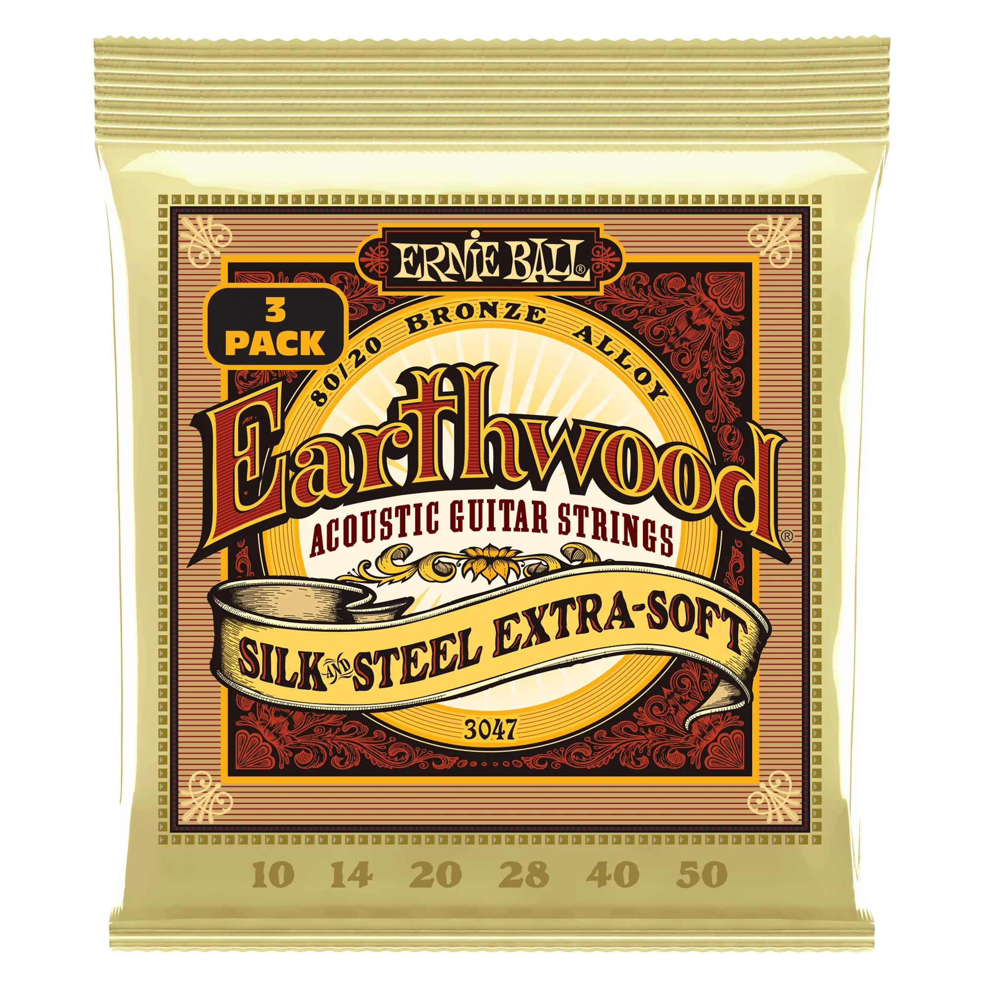 Ernie Ball Erthwd Silk And Steel Extra Soft 8020 Brnz Ac Gtr Strings 3 Pk 10 50