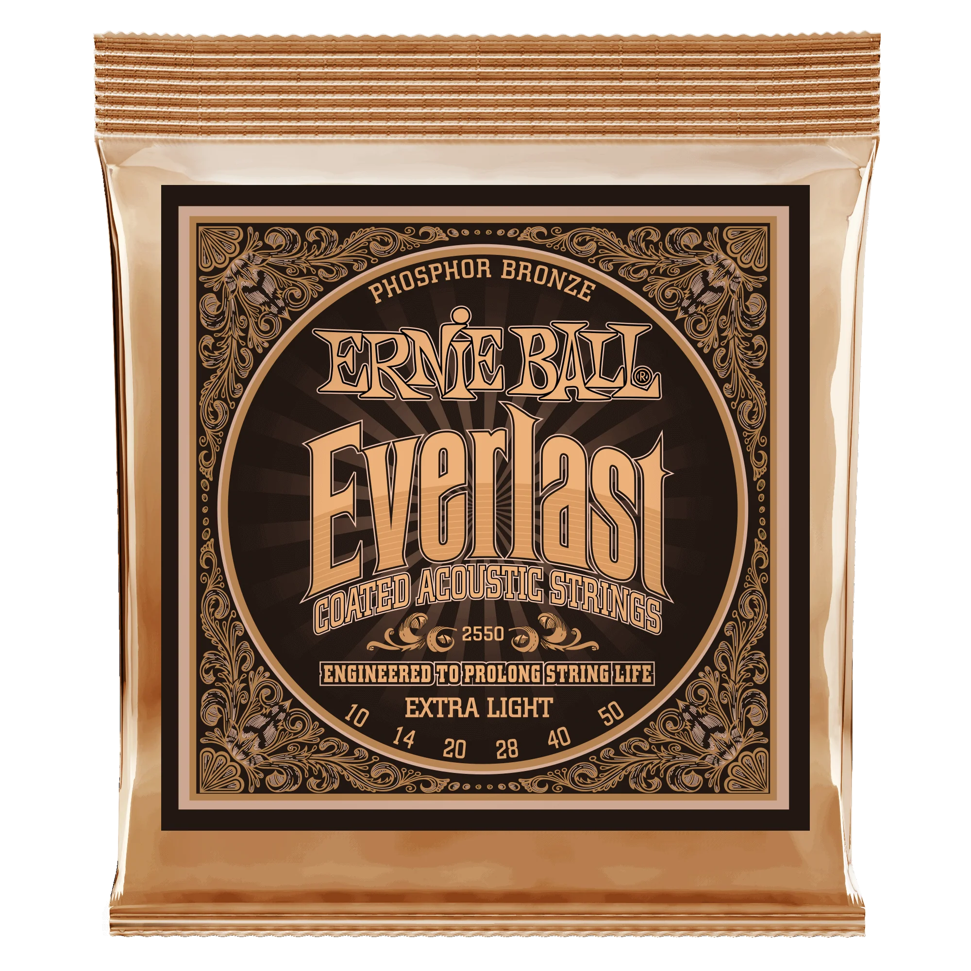 Ernie Ball Everlast Extra Light Coated Phosphor Bronze Acoustic Guitar Strings - 10-50 Gauge