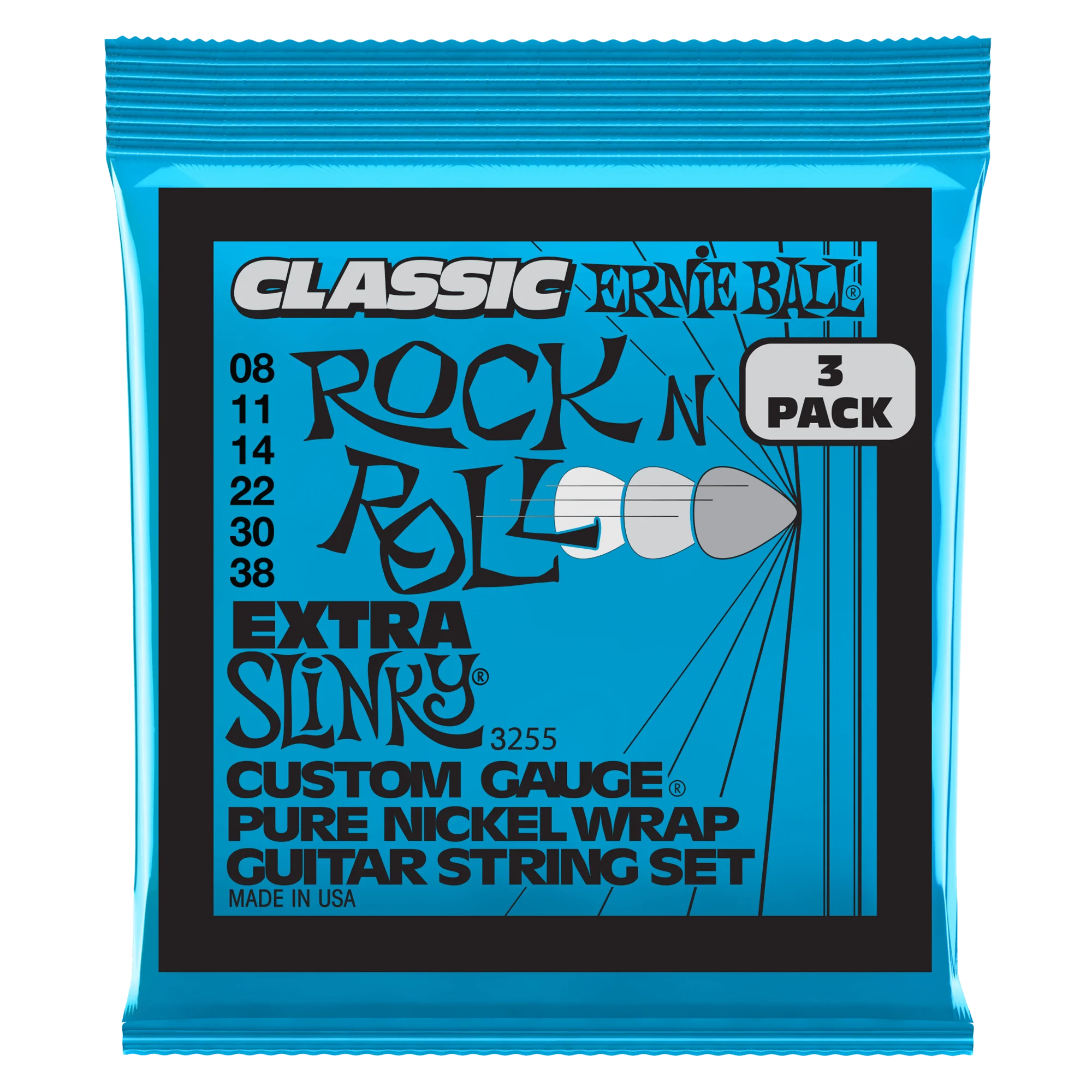 Ernie Ball Extra Slinky Classic Rnr Pure Nckl Elec Gtr Strings 3 Pk 8 38