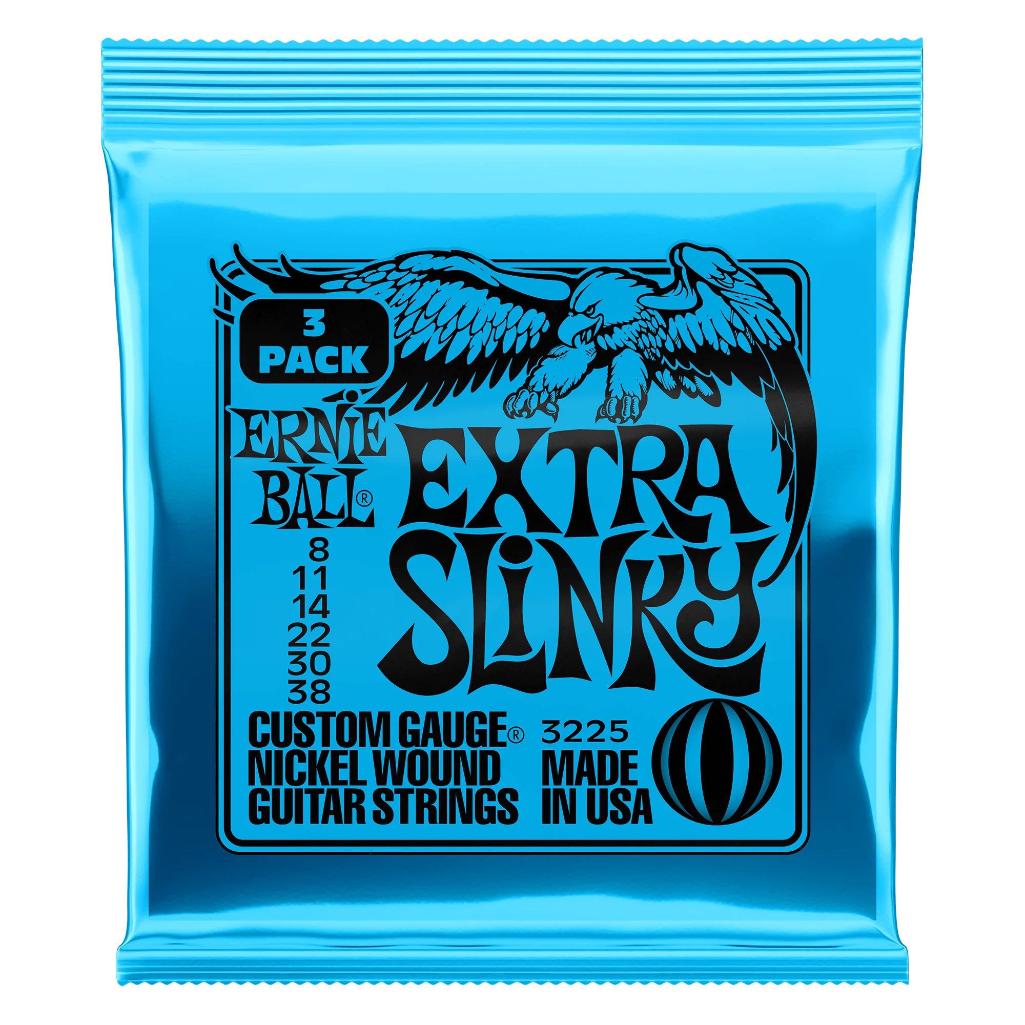 Ernie Ball Extra Slinky Nckl Wnd Elec Gtr Strings 3 Pk 8 38