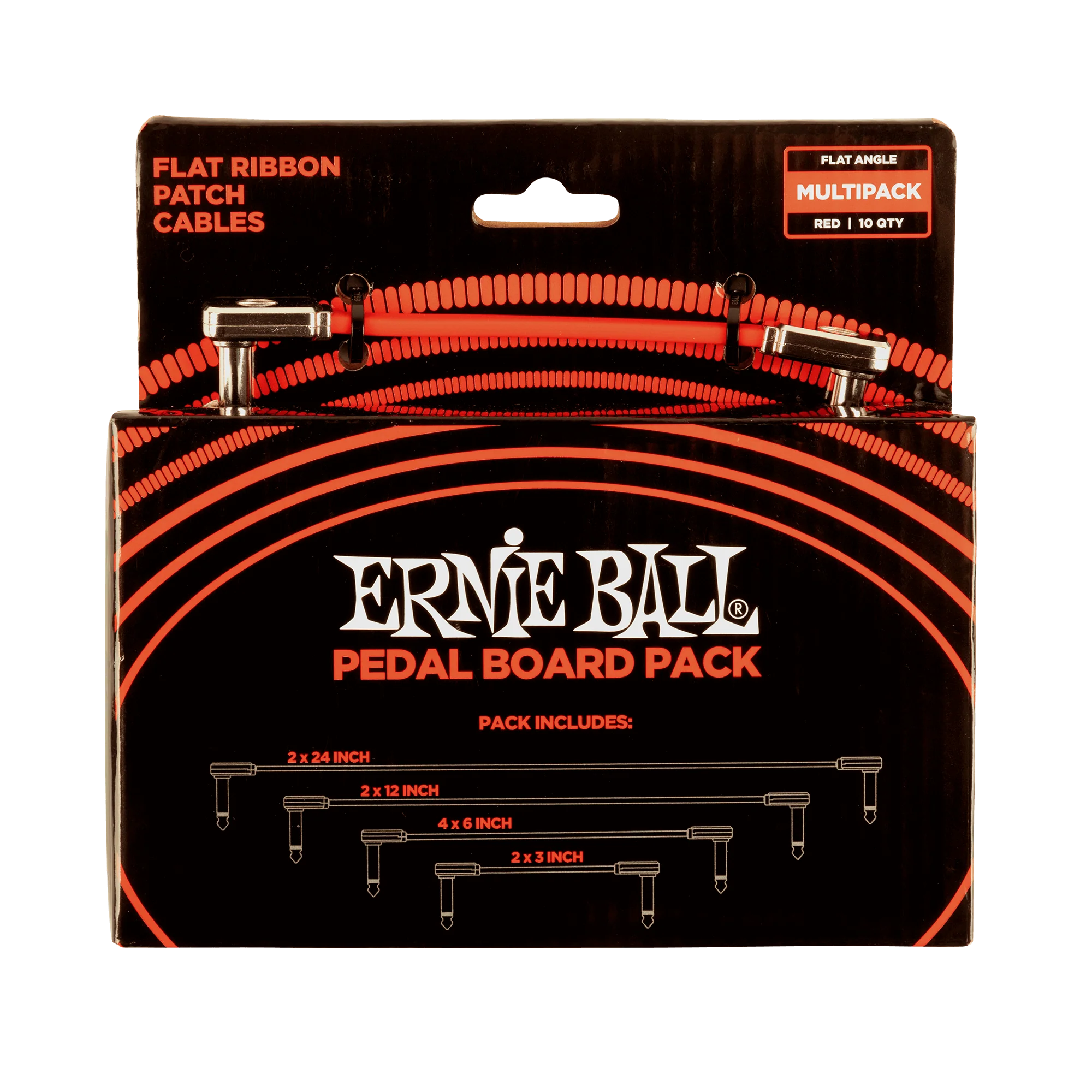 Ernie Ball Flat Ribbon Patch Cables Pedalboard Multi-Pack - Red
