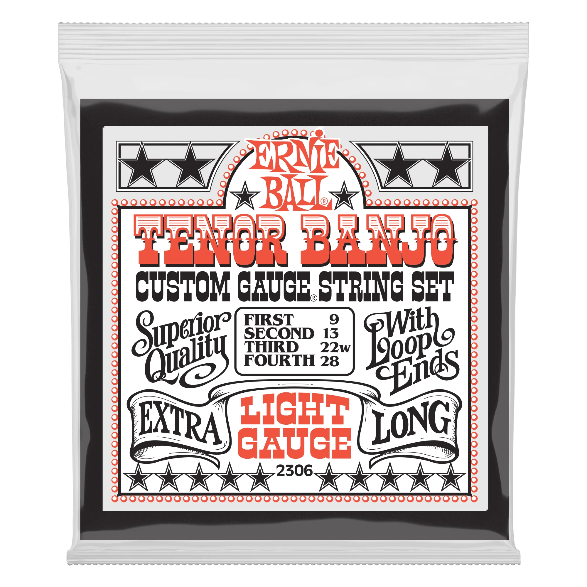 Ernie Ball Light Loop End Stainless Steel Tenor Banjo Guitar Strings - 9-28 Gauge