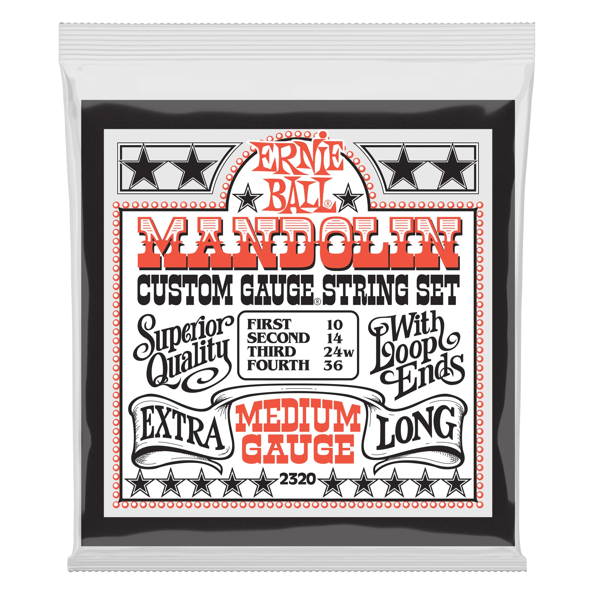 Ernie Ball Medium Loop End Stainless Steel Mandolin Guitar Strings - 10-36 Gauge