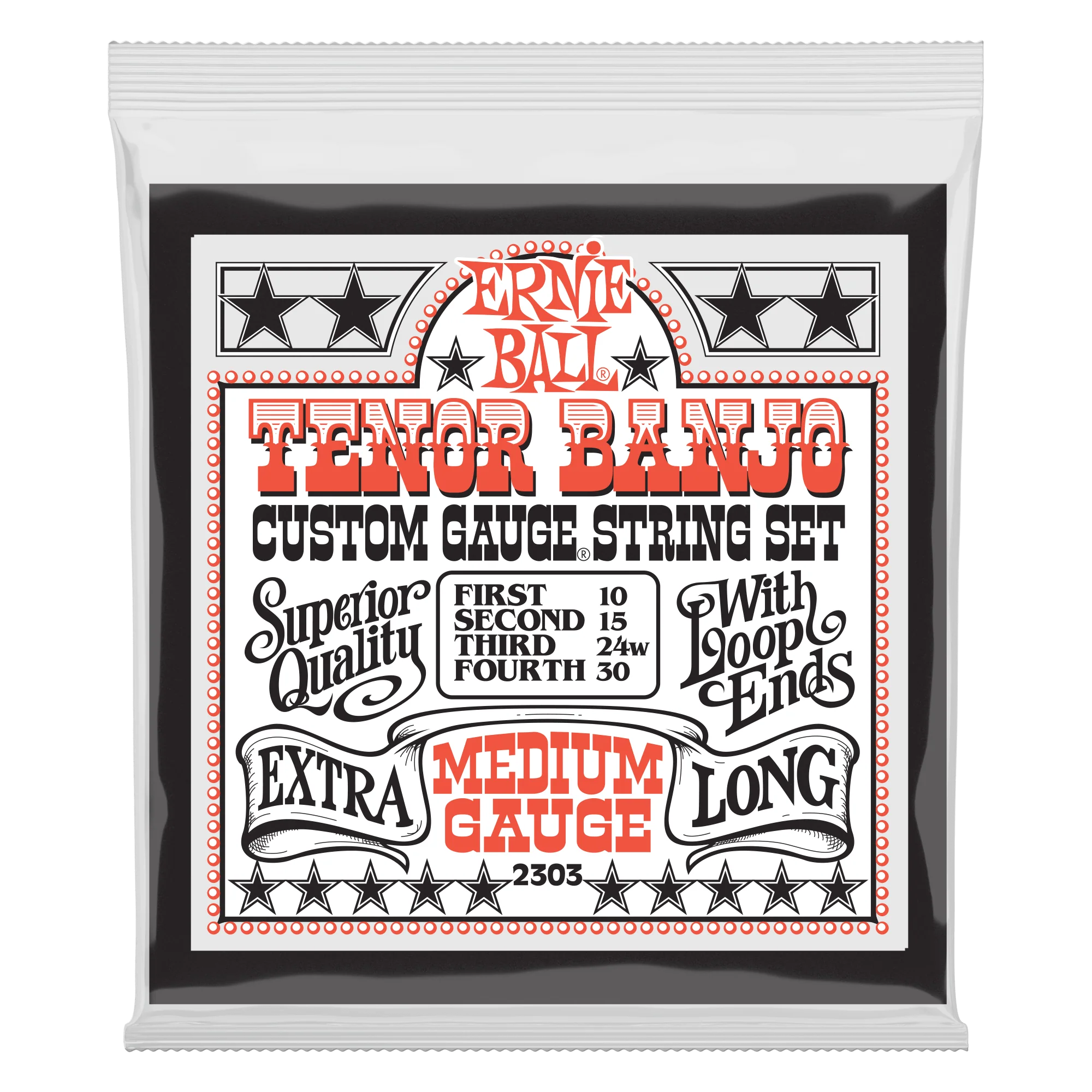 Ernie Ball Medium Loop End Stainless Steel Tenor Banjo Guitar Strings - 10-30 Gauge