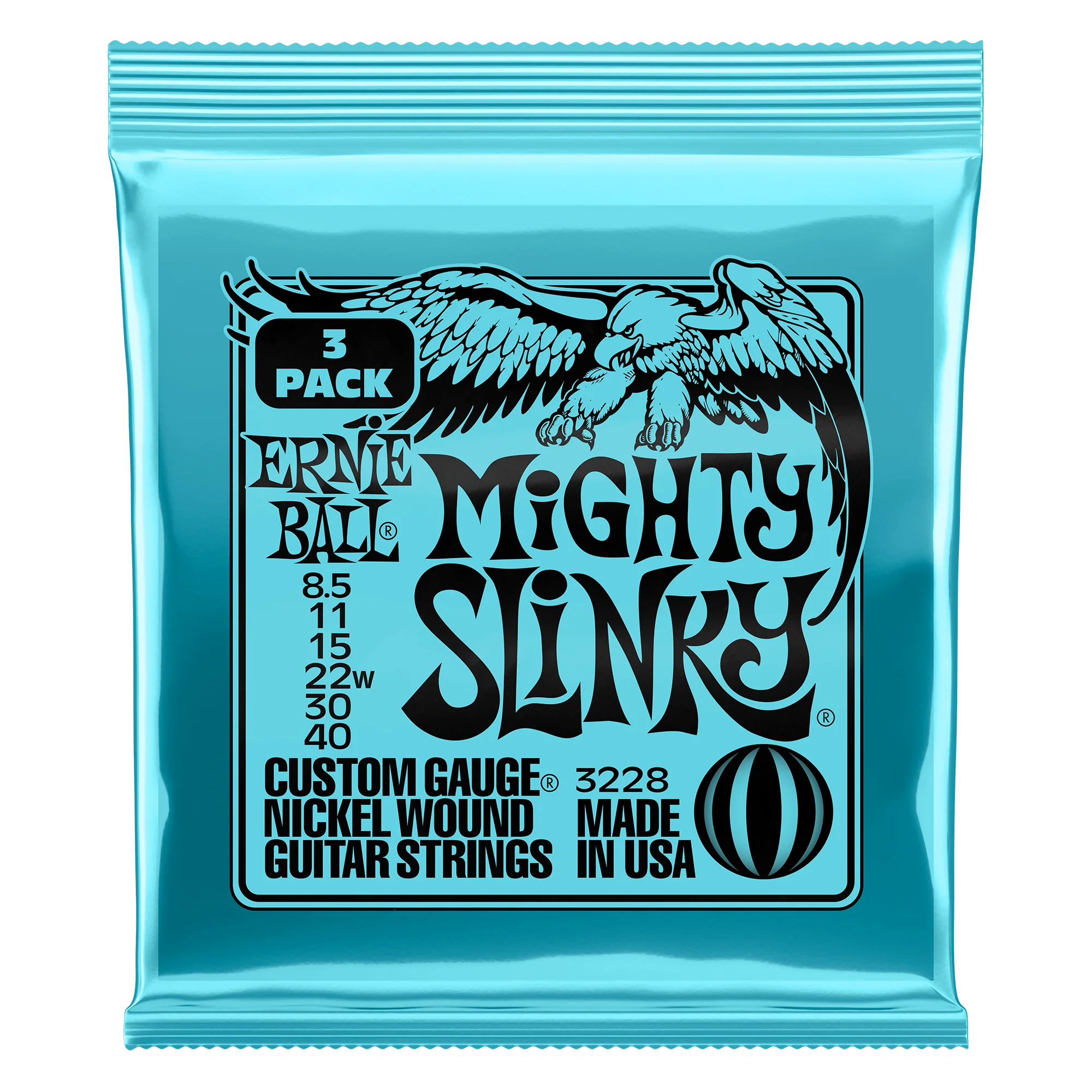 Ernie Ball Mighty Slinky Nckl Wnd Elec Gtr Strings 3 Pk 8.5 40