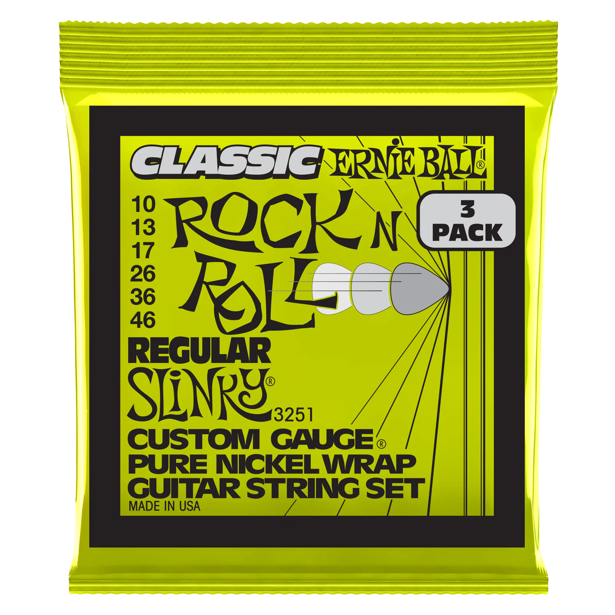 Ernie Ball Regular Slinky Classic Rnr Pure Nckl Elec Gtr Strings 3 Pk 10 46