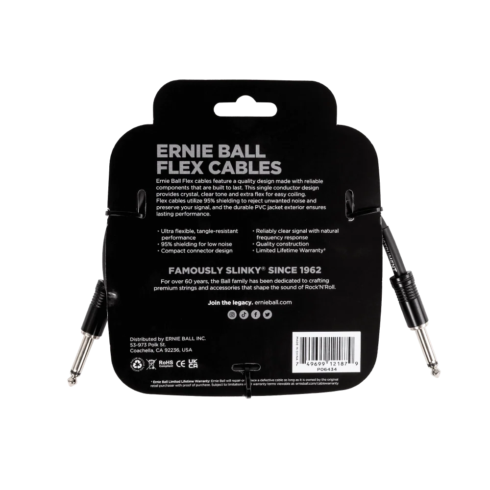Ernie Ball Flex Instrument Cable Straight/Straight 10ft - Black - Image 2